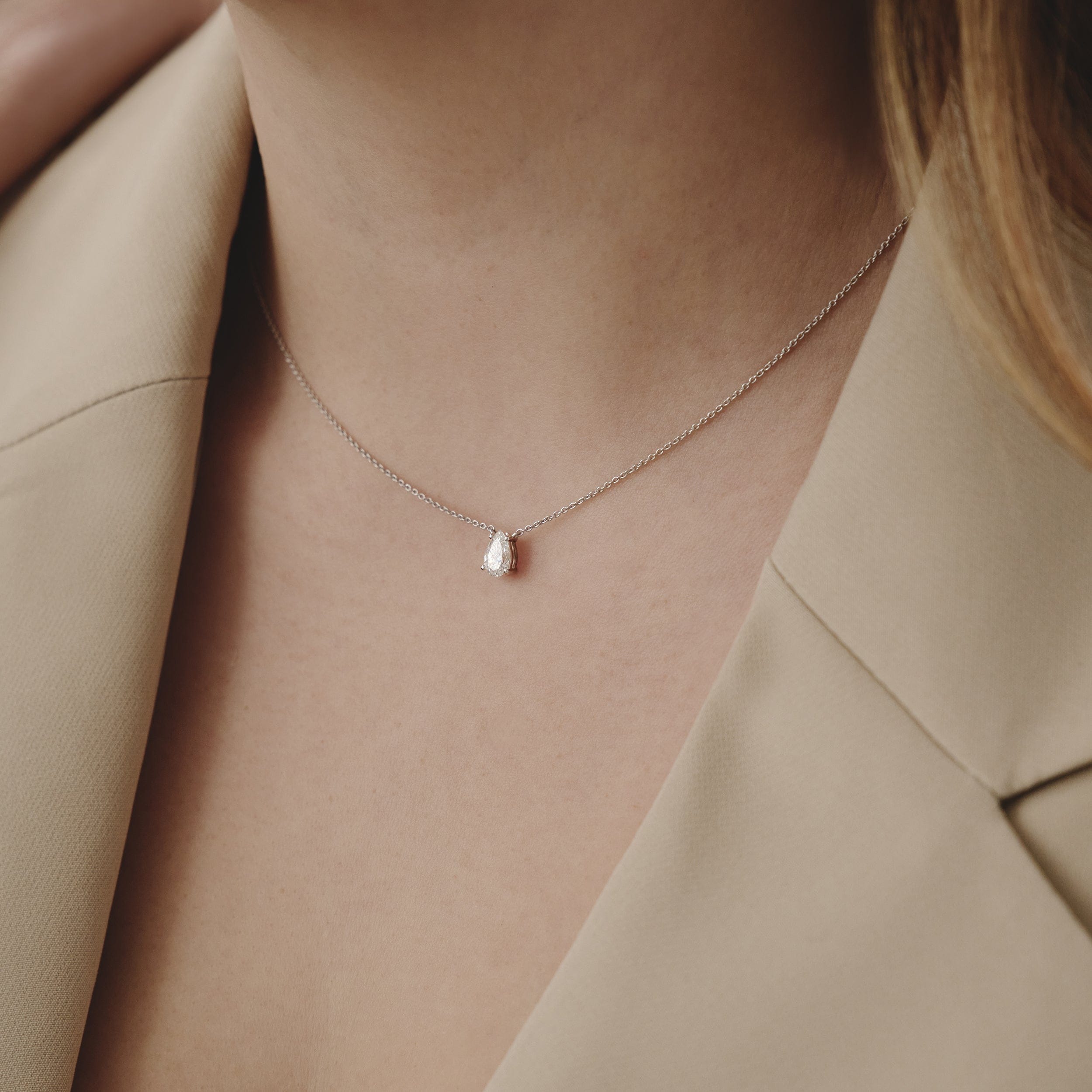 Solitaire Wanderlust Floating Pear Cut Lab Diamond Solitaire Necklace 0.25ct H/SI in 925 Silver
