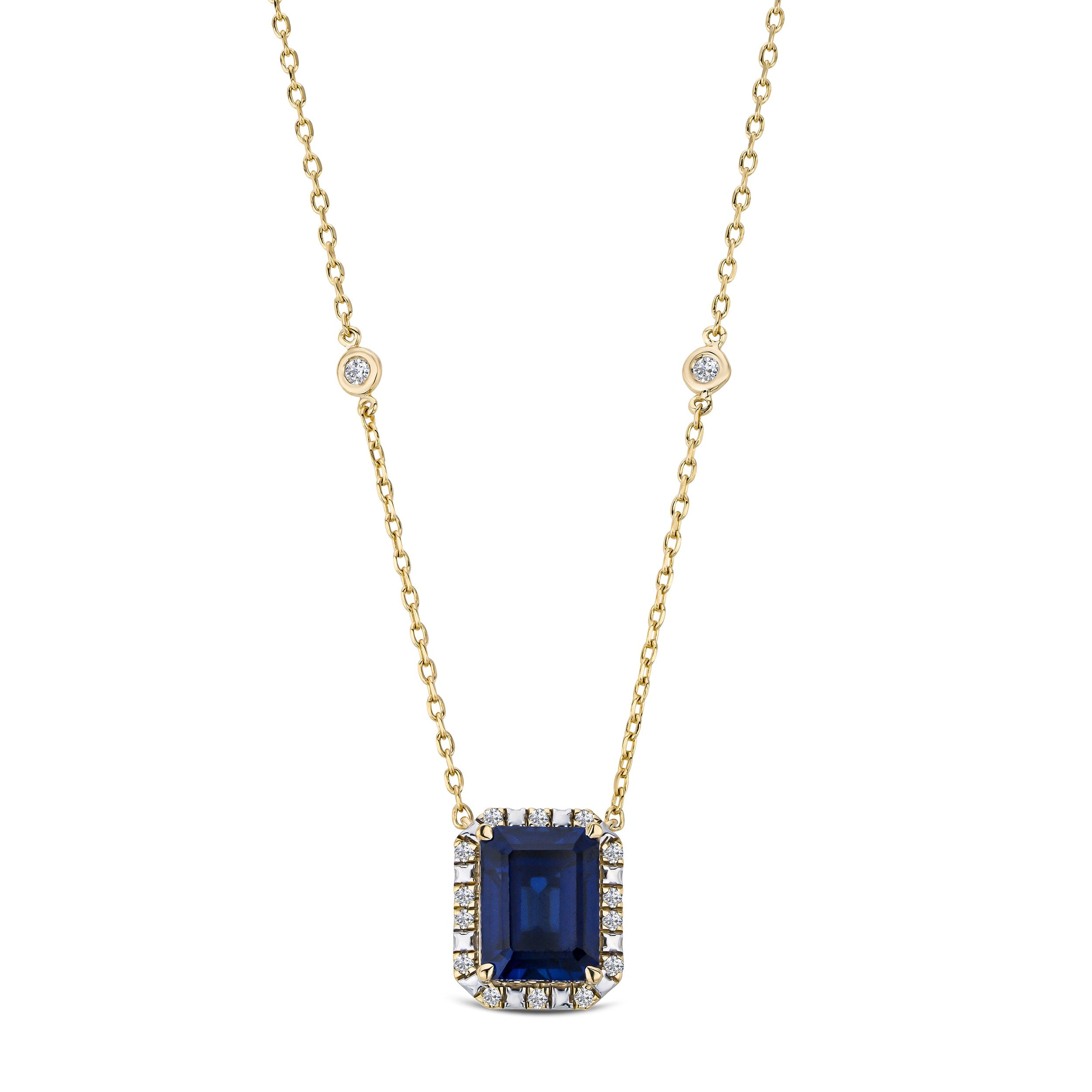 Diamond Astra 2.00ct Lab Sapphire and Diamond Halo Octagon Cut Necklace in 18K Gold Vermeil