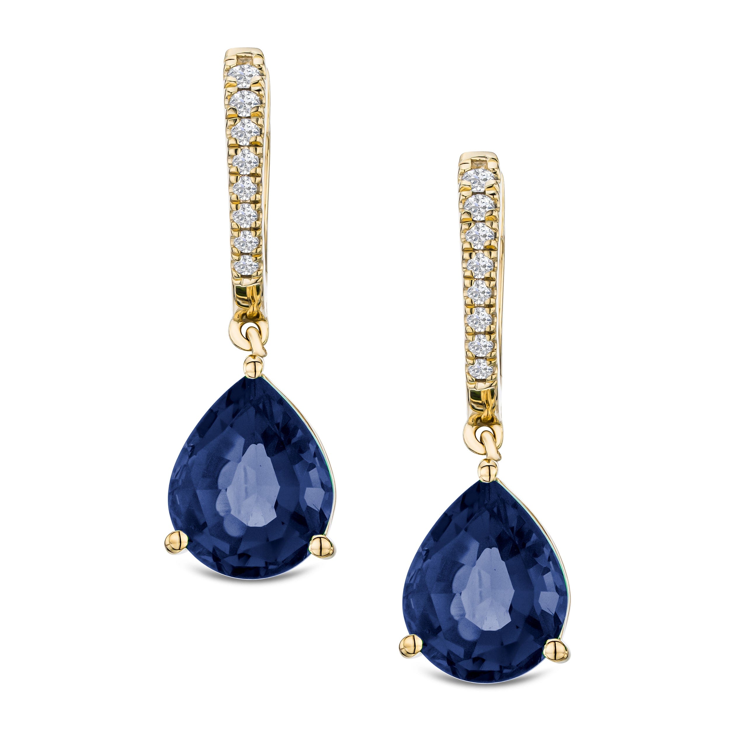 Diamond Astra 6.50ct Lab Sapphire and Diamond Drop Pear Cut Earrings in 18K Gold Vermeil