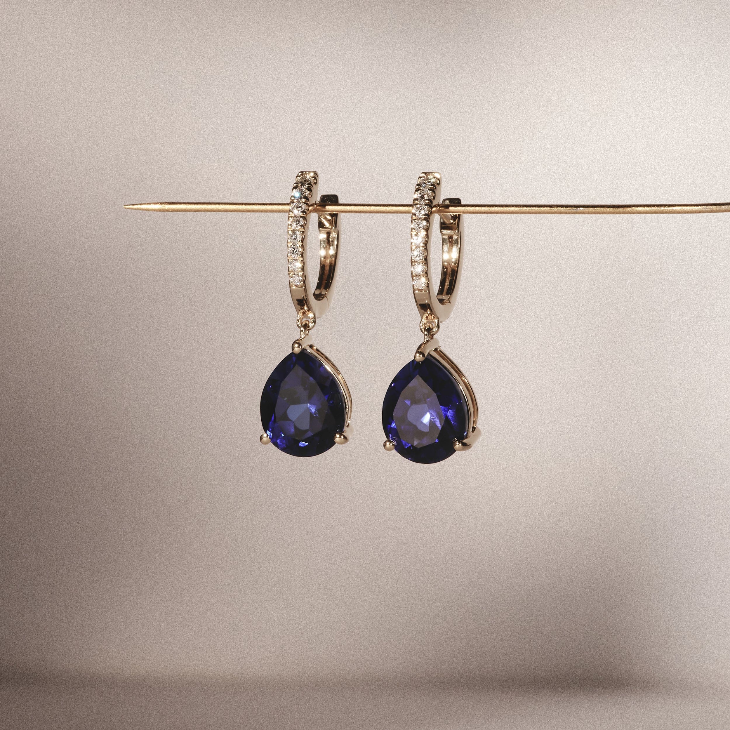 Diamond Astra 6.50ct Lab Sapphire and Diamond Drop Pear Cut Earrings in 18K Gold Vermeil