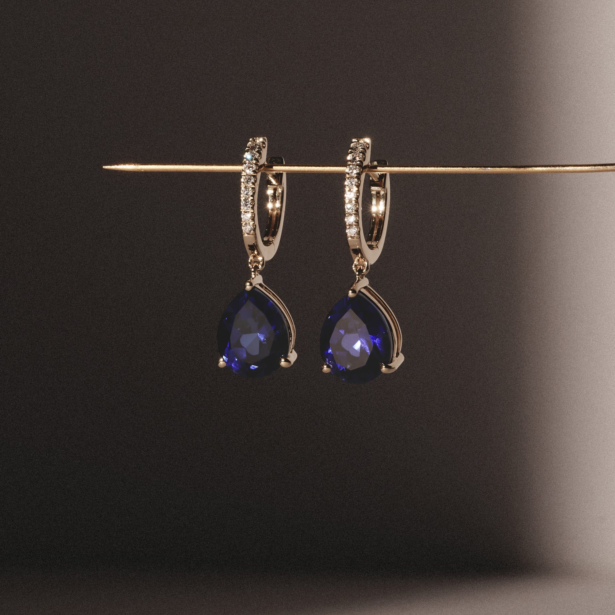 Diamond Astra 6.50ct Lab Sapphire and Diamond Drop Pear Cut Earrings in 18K Gold Vermeil
