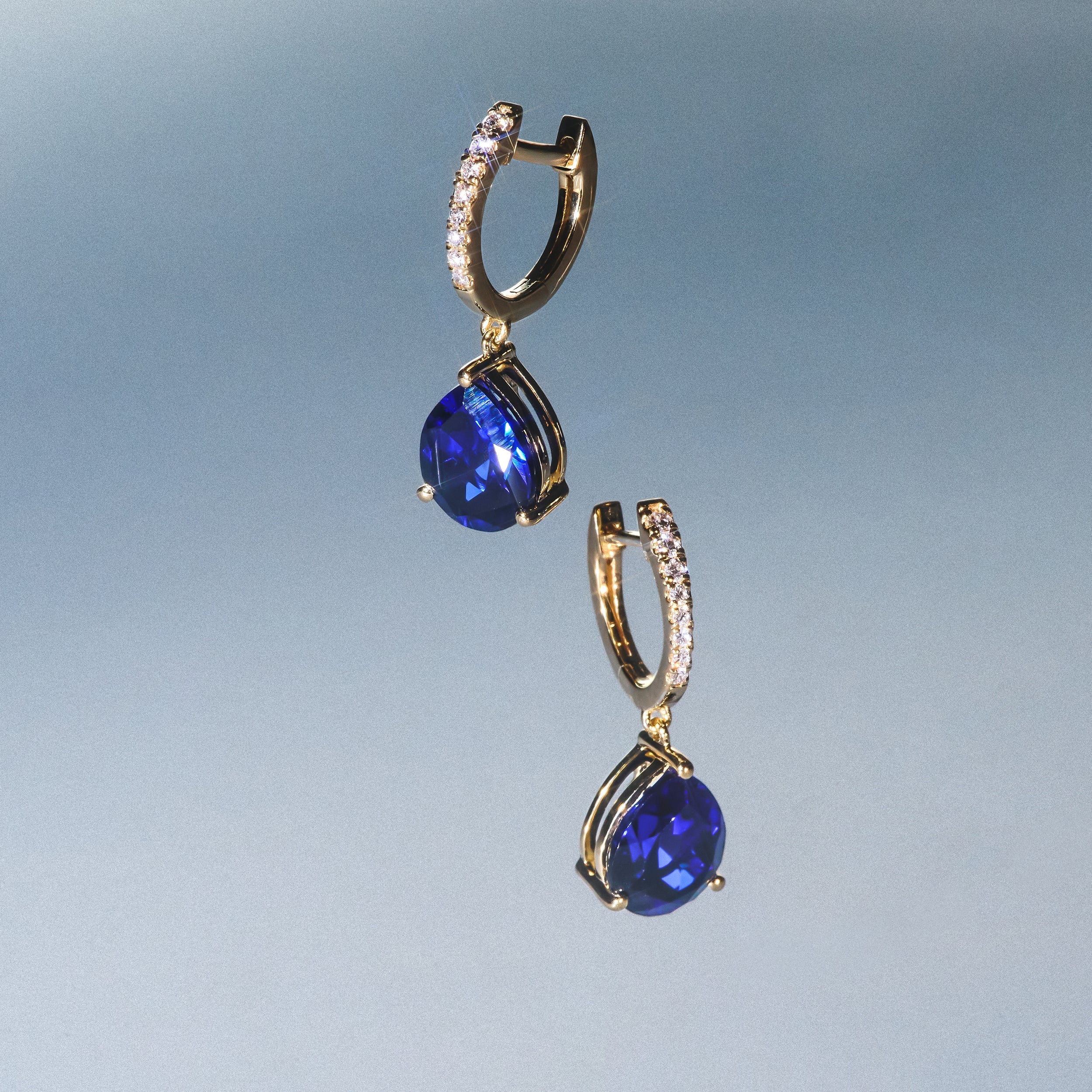 Diamond Astra 6.50ct Lab Sapphire and Diamond Drop Pear Cut Earrings in 18K Gold Vermeil