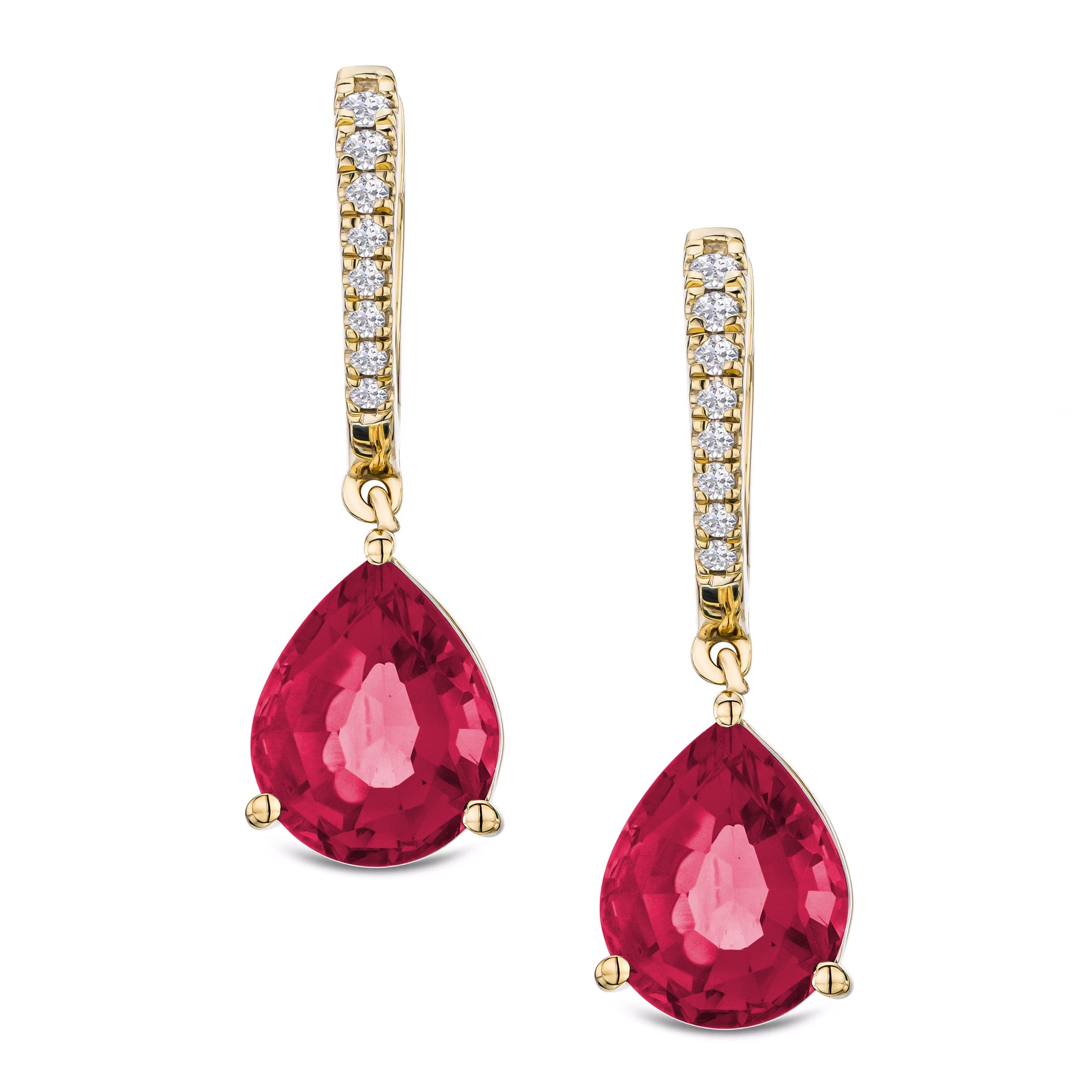 Diamond Astra 6.80ct Lab Ruby and Diamond Drop Pear Cut Earrings in 18K Gold Vermeil