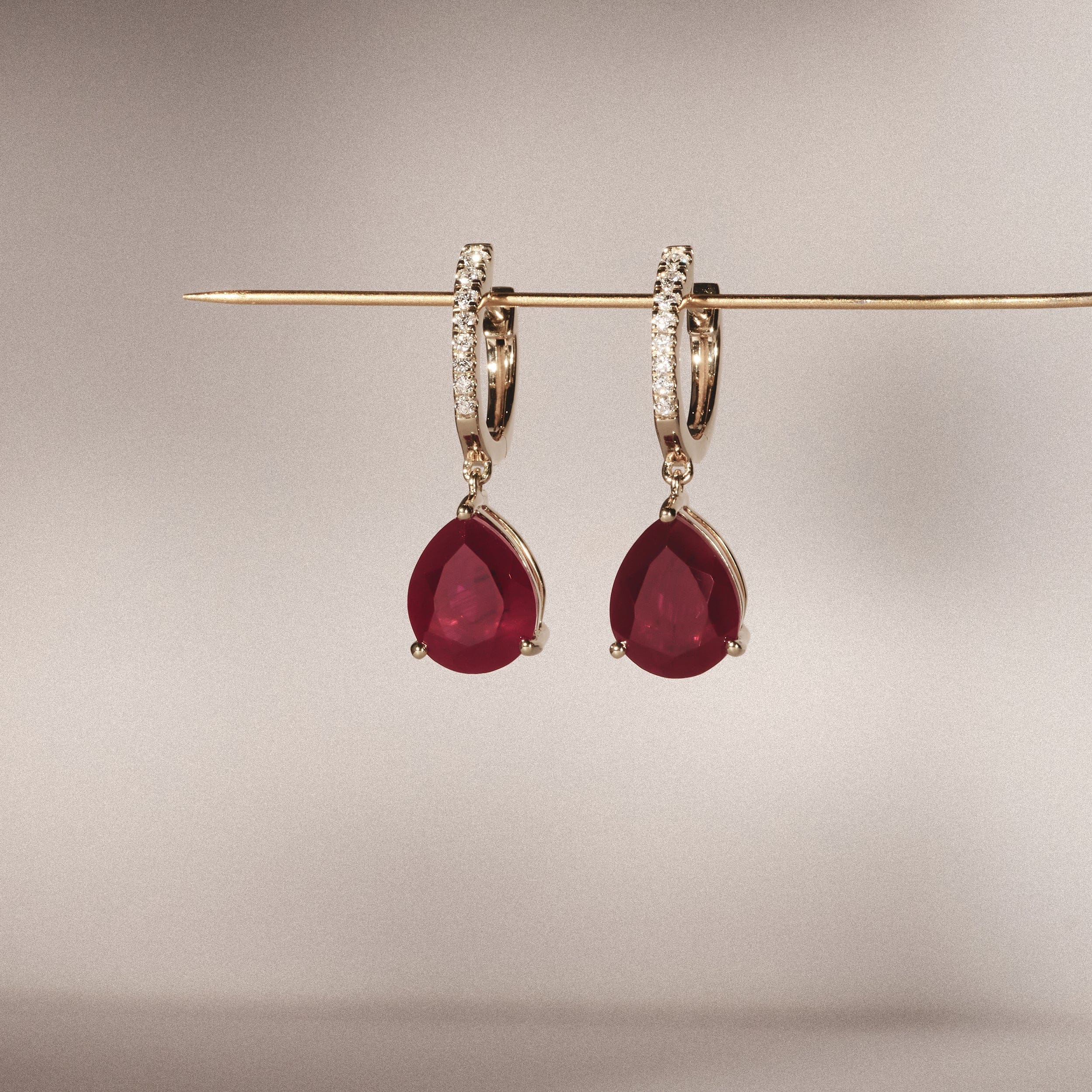 Diamond Astra 6.80ct Lab Ruby and Diamond Drop Pear Cut Earrings in 18K Gold Vermeil