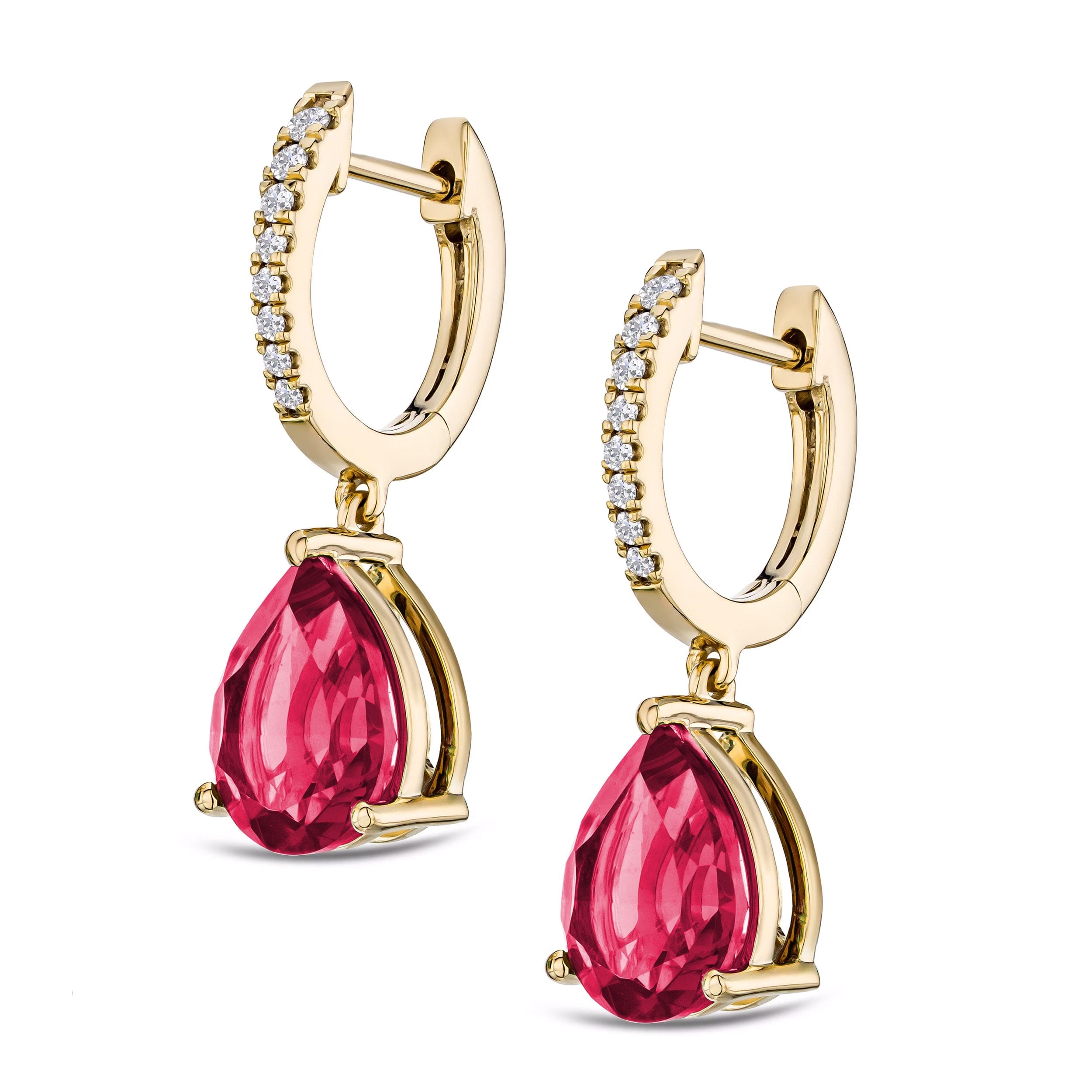 Diamond Astra 6.80ct Lab Ruby and Diamond Drop Pear Cut Earrings in 18K Gold Vermeil