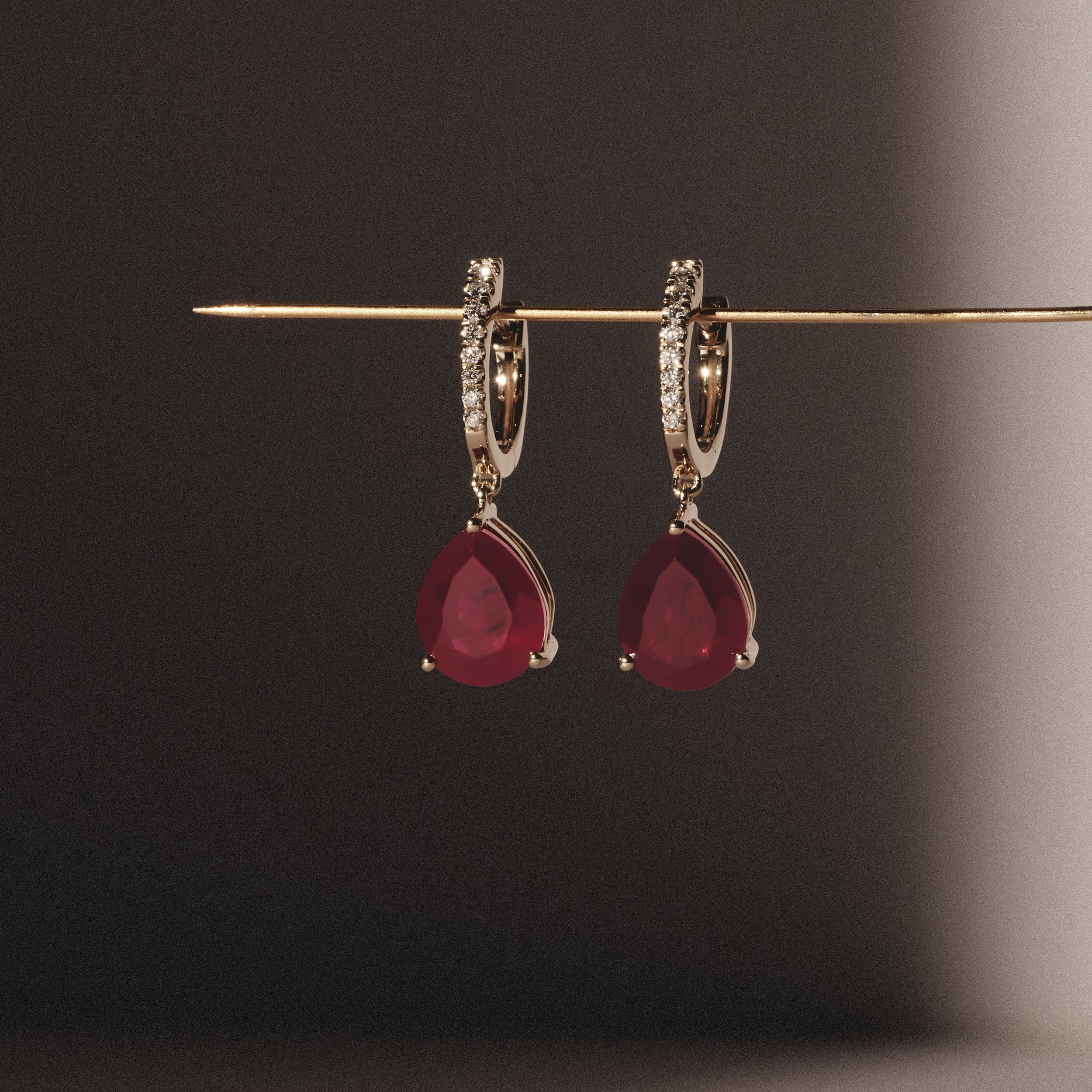Diamond Astra 6.80ct Lab Ruby and Diamond Drop Pear Cut Earrings in 18K Gold Vermeil