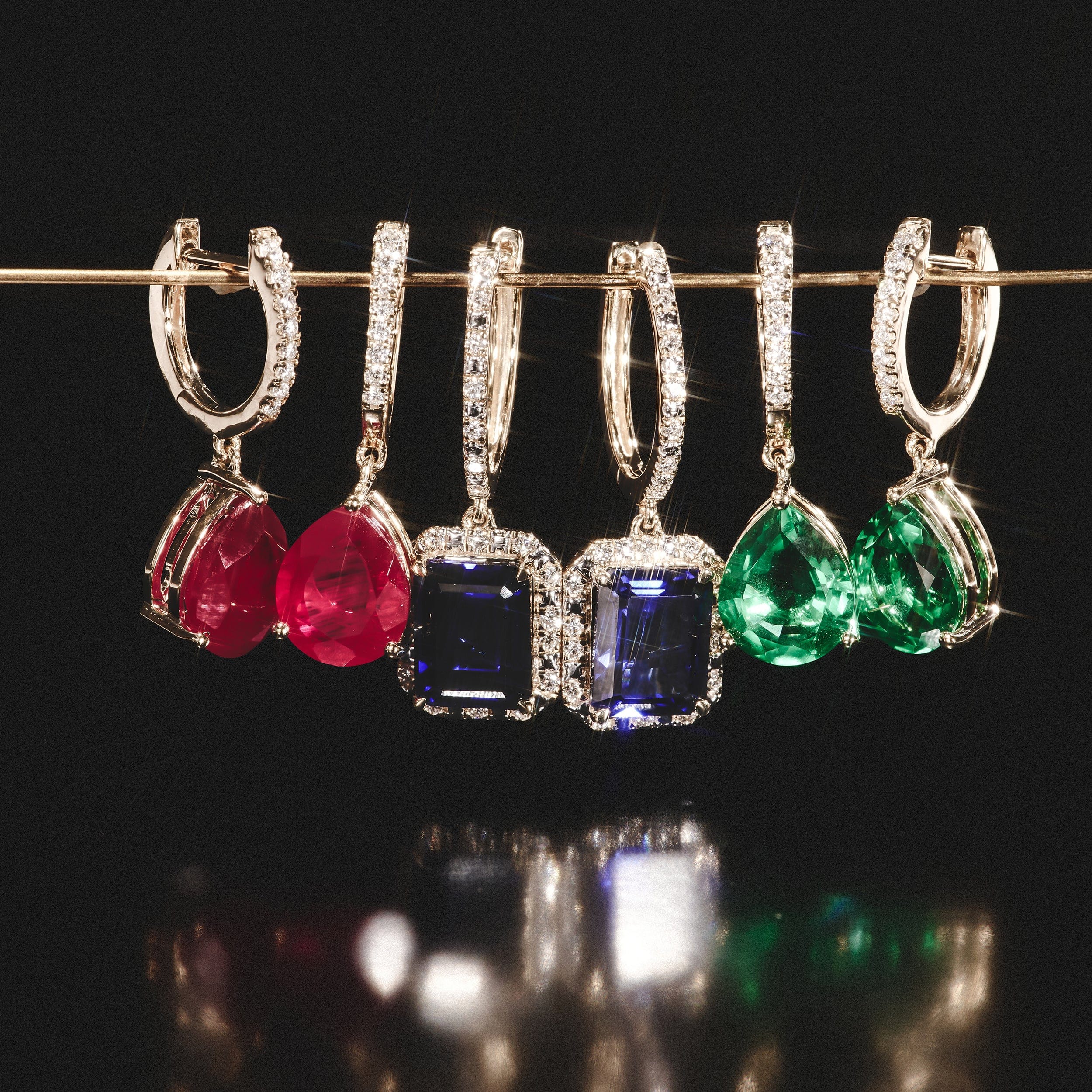 Diamond Astra 6.80ct Lab Ruby and Diamond Drop Pear Cut Earrings in 18K Gold Vermeil
