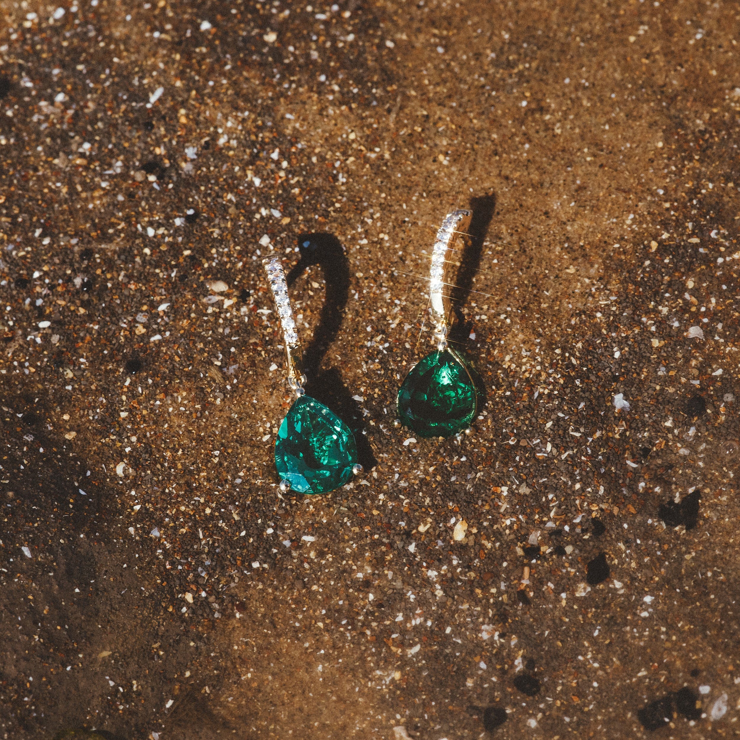 Diamond Astra 4.60ct Lab Emerald and Diamond Drop Pear Cut Earrings in 18K Gold Vermeil