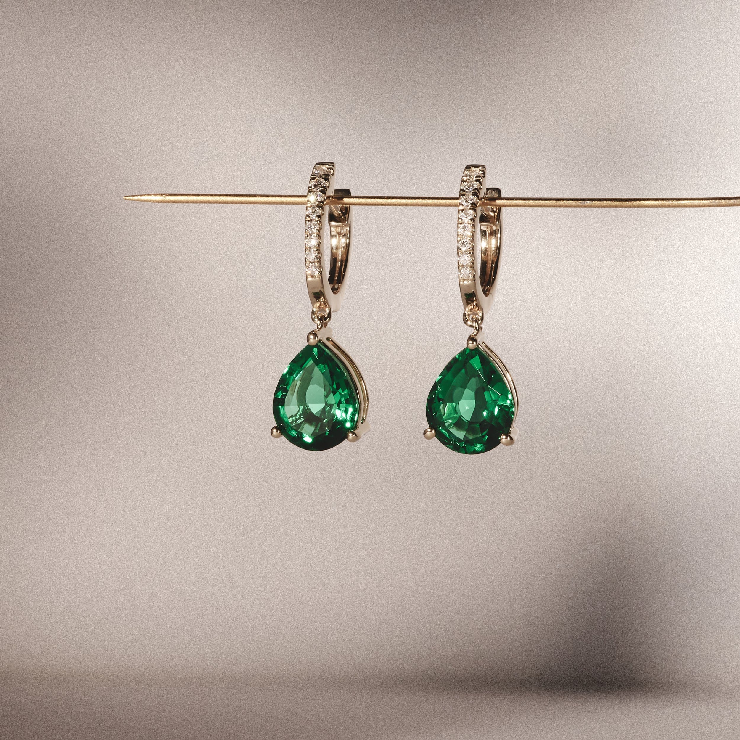 Diamond Astra 4.60ct Lab Emerald and Diamond Drop Pear Cut Earrings in 18K Gold Vermeil