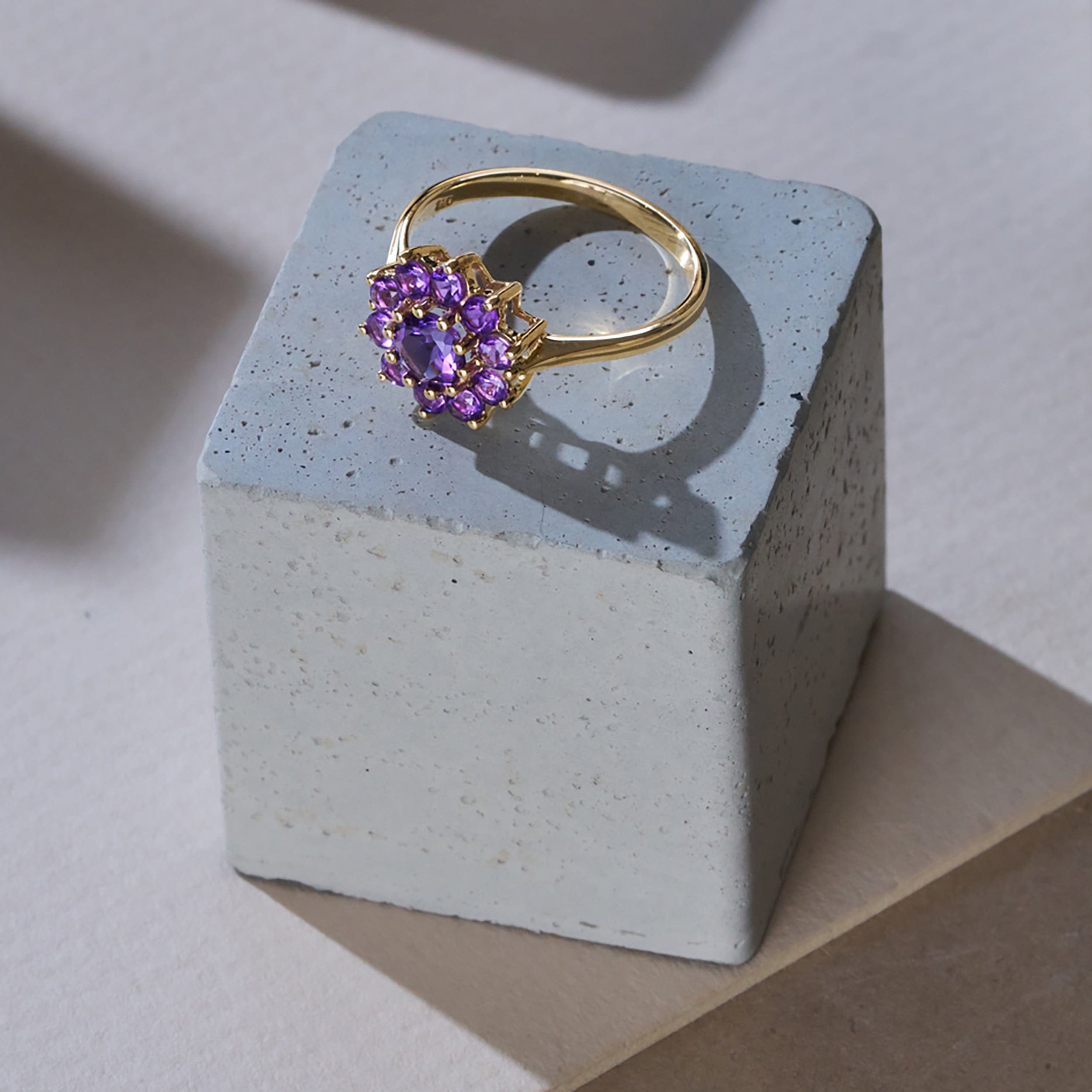 Yellow 0.94ct Amethyst Cluster Ring in 9K Yellow Gold
