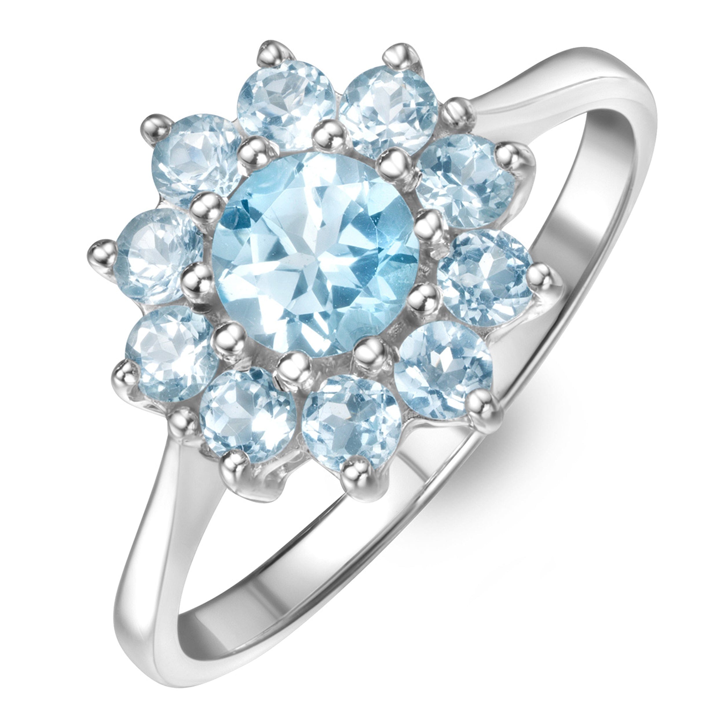 WHITE* 1.10ct Blue Topaz Cluster Ring in 9K White Gold