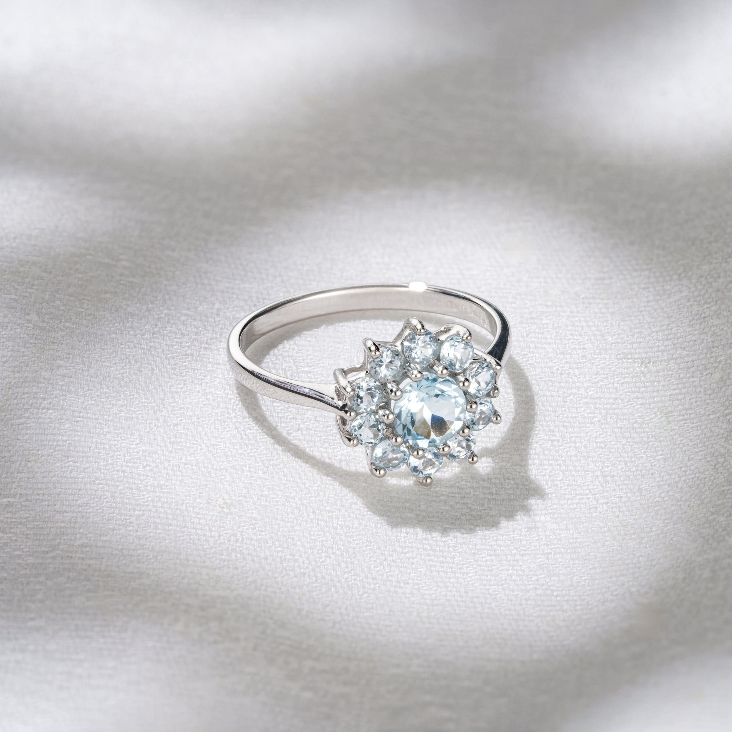 WHITE* 1.10ct Blue Topaz Cluster Ring in 9K White Gold