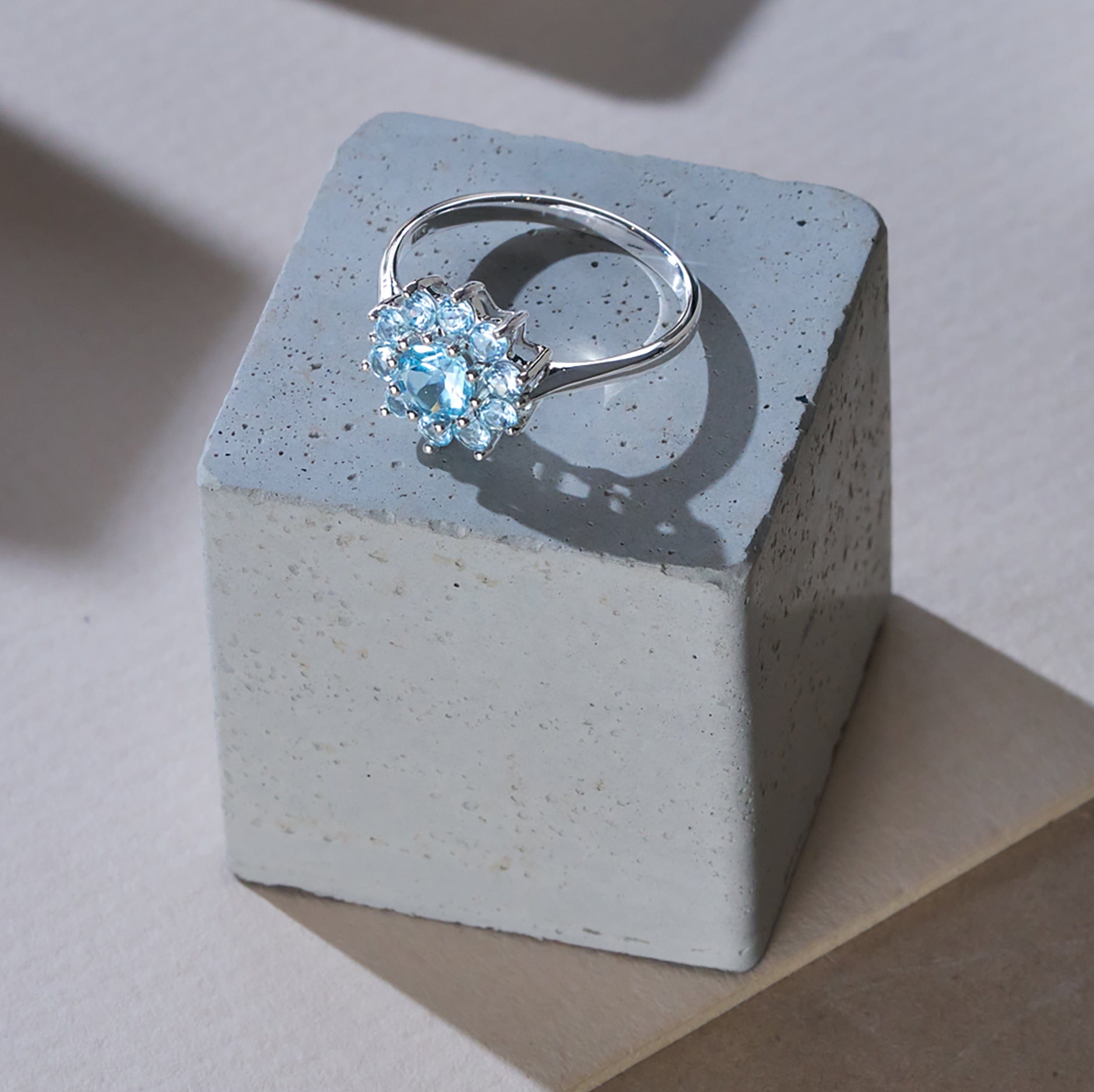 WHITE* 1.10ct Blue Topaz Cluster Ring in 9K White Gold