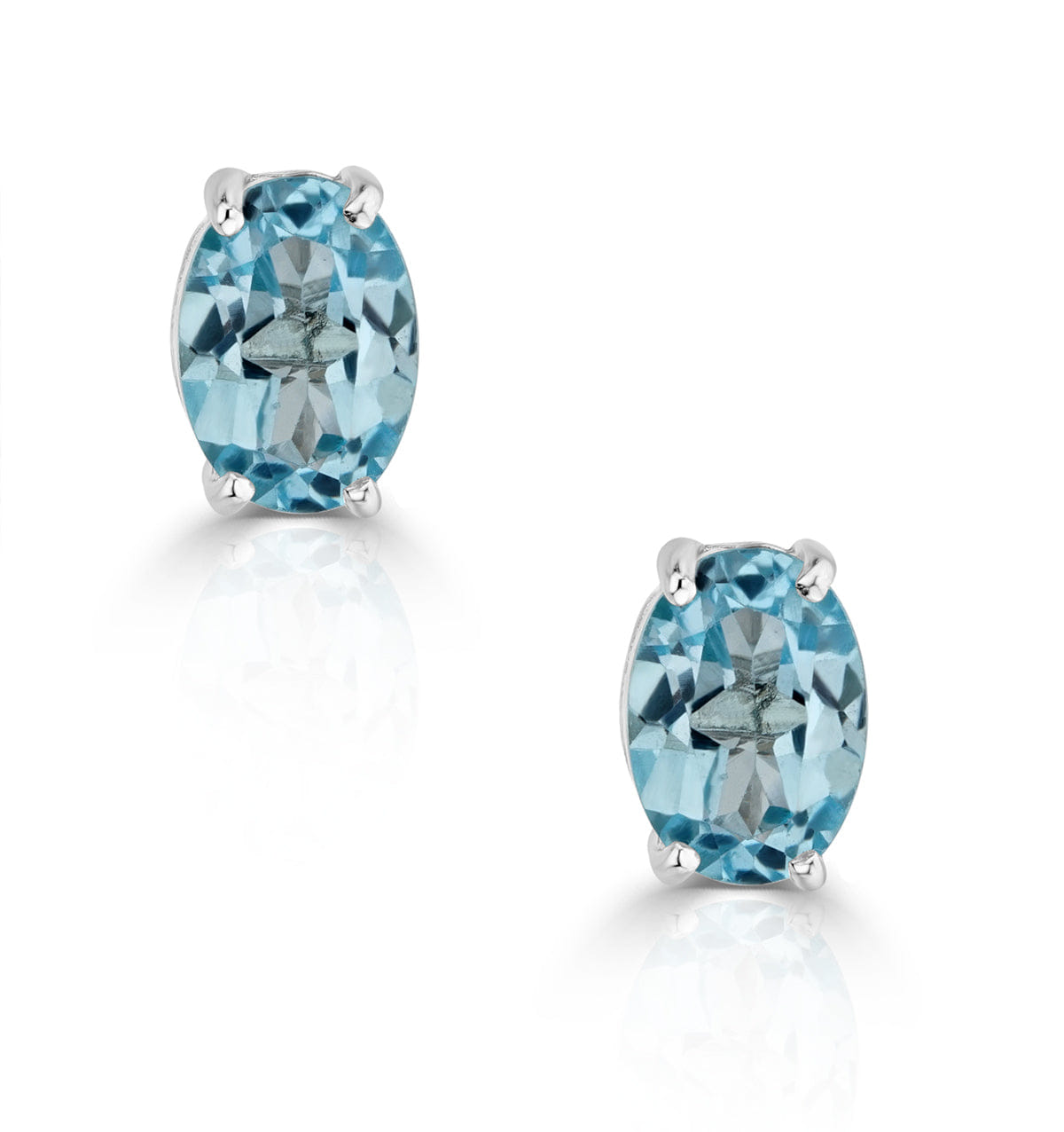 WHITE* Blue Topaz 7 x 5 mm and 9K White Gold Earrings
