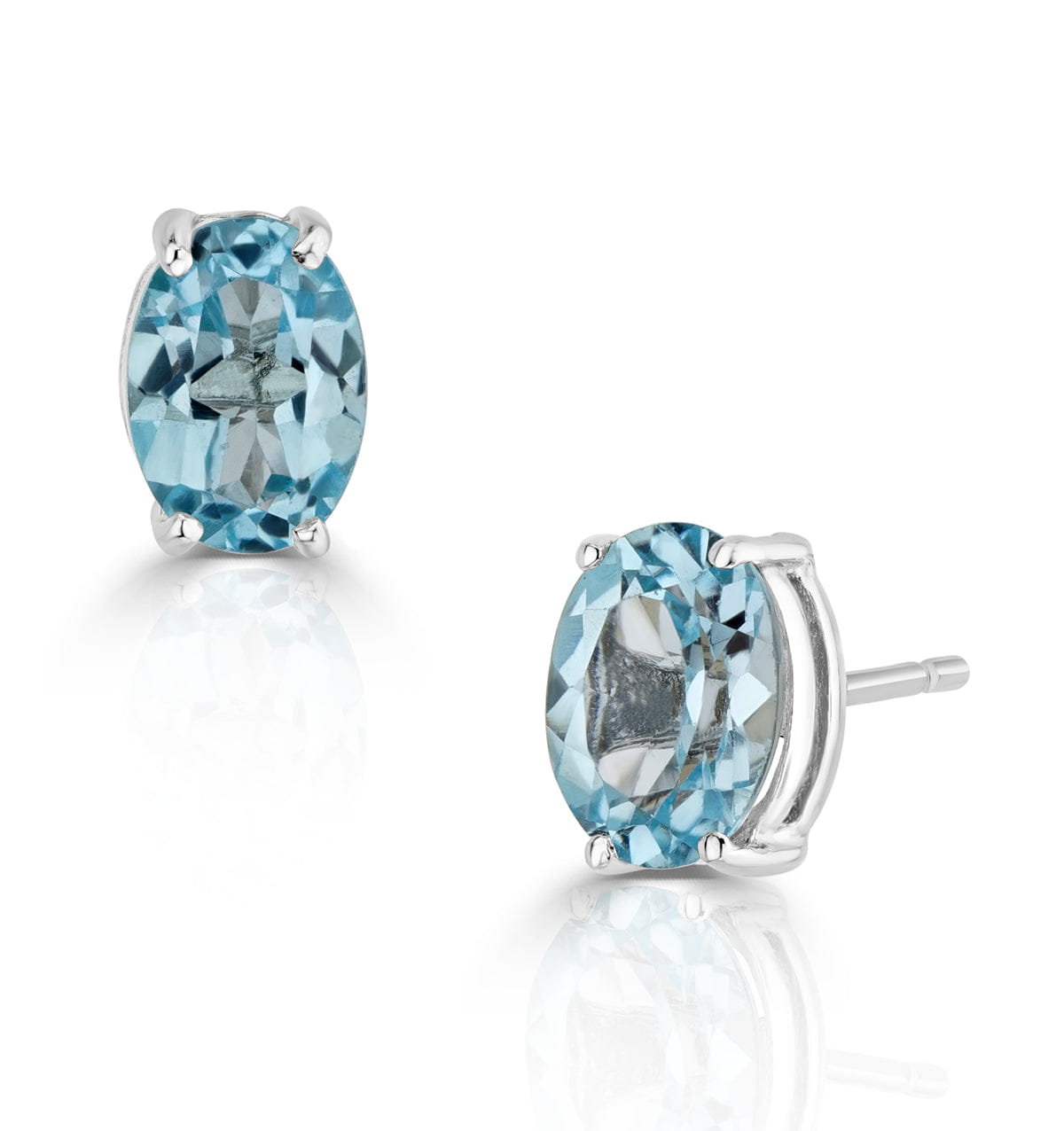 WHITE* Blue Topaz 7 x 5 mm and 9K White Gold Earrings