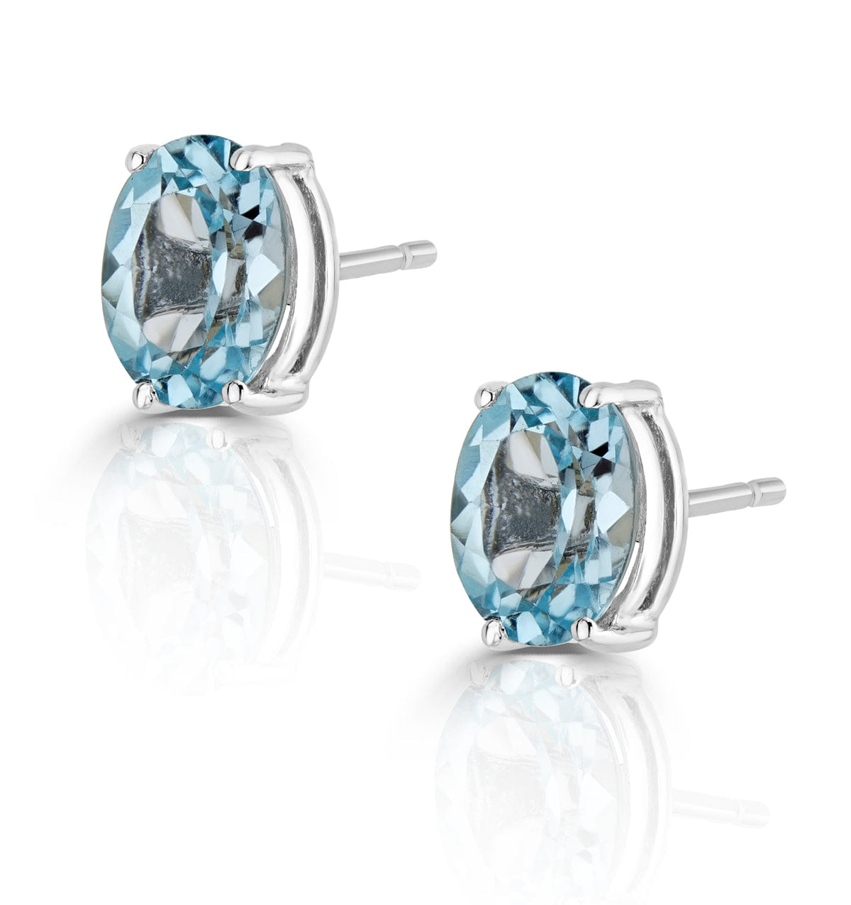 WHITE* Blue Topaz 7 x 5 mm and 9K White Gold Earrings