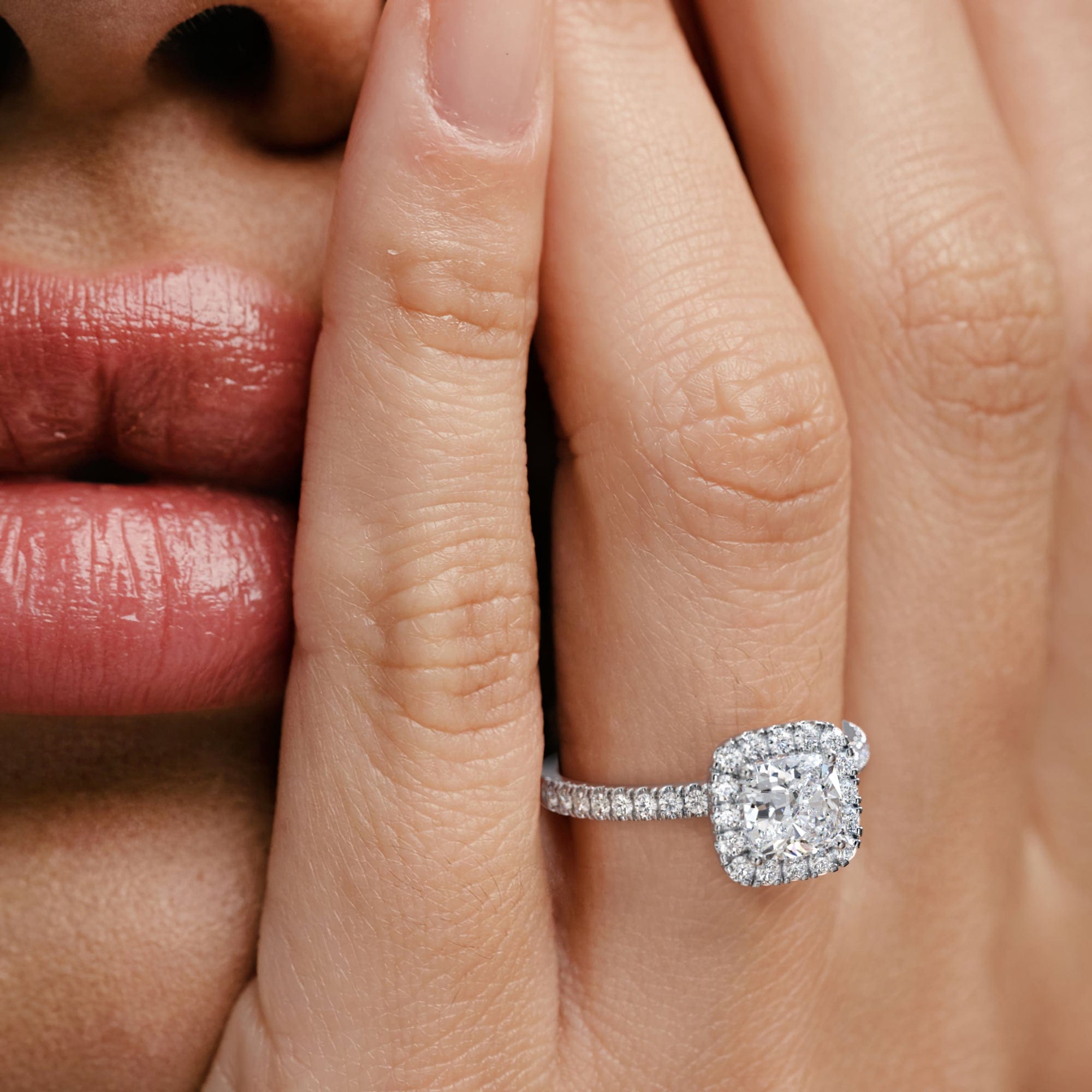 Beatrice Lab Diamond Halo Engagement Ring 18K White Gold 1.65ct F/VS1
