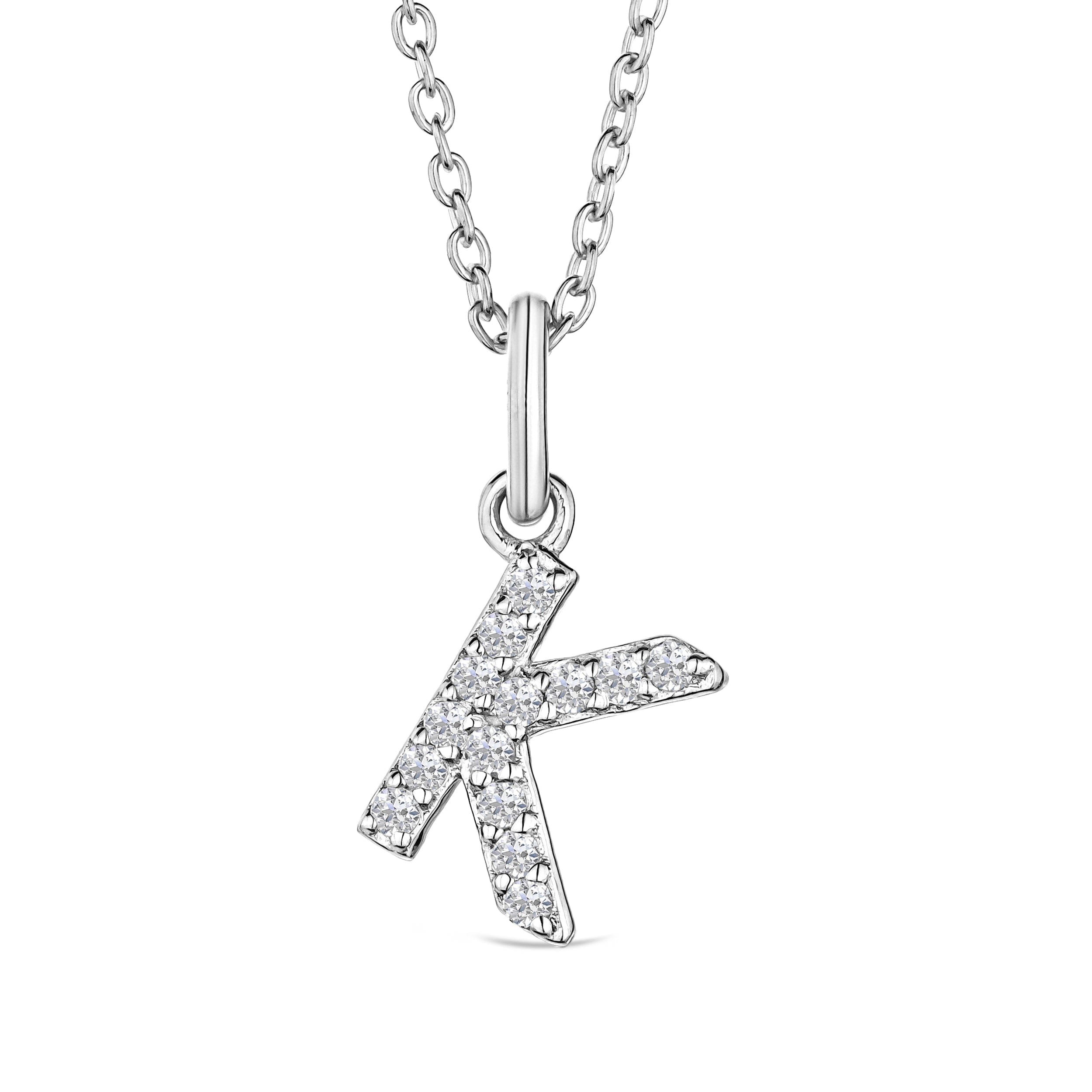 Initial Love Letter Initial K Lab Diamond Necklace set in 925 Sterling Silver