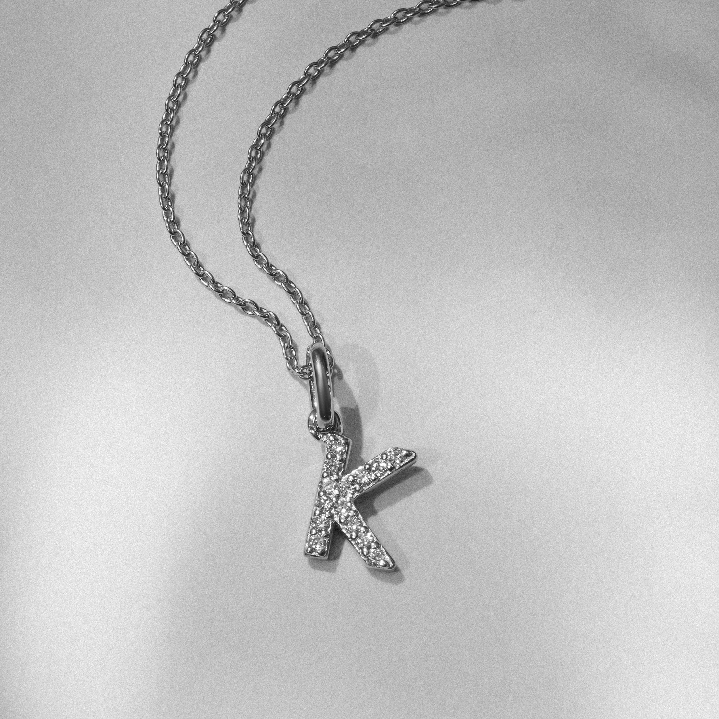 Initial Love Letter Initial K Lab Diamond Necklace set in 925 Sterling Silver