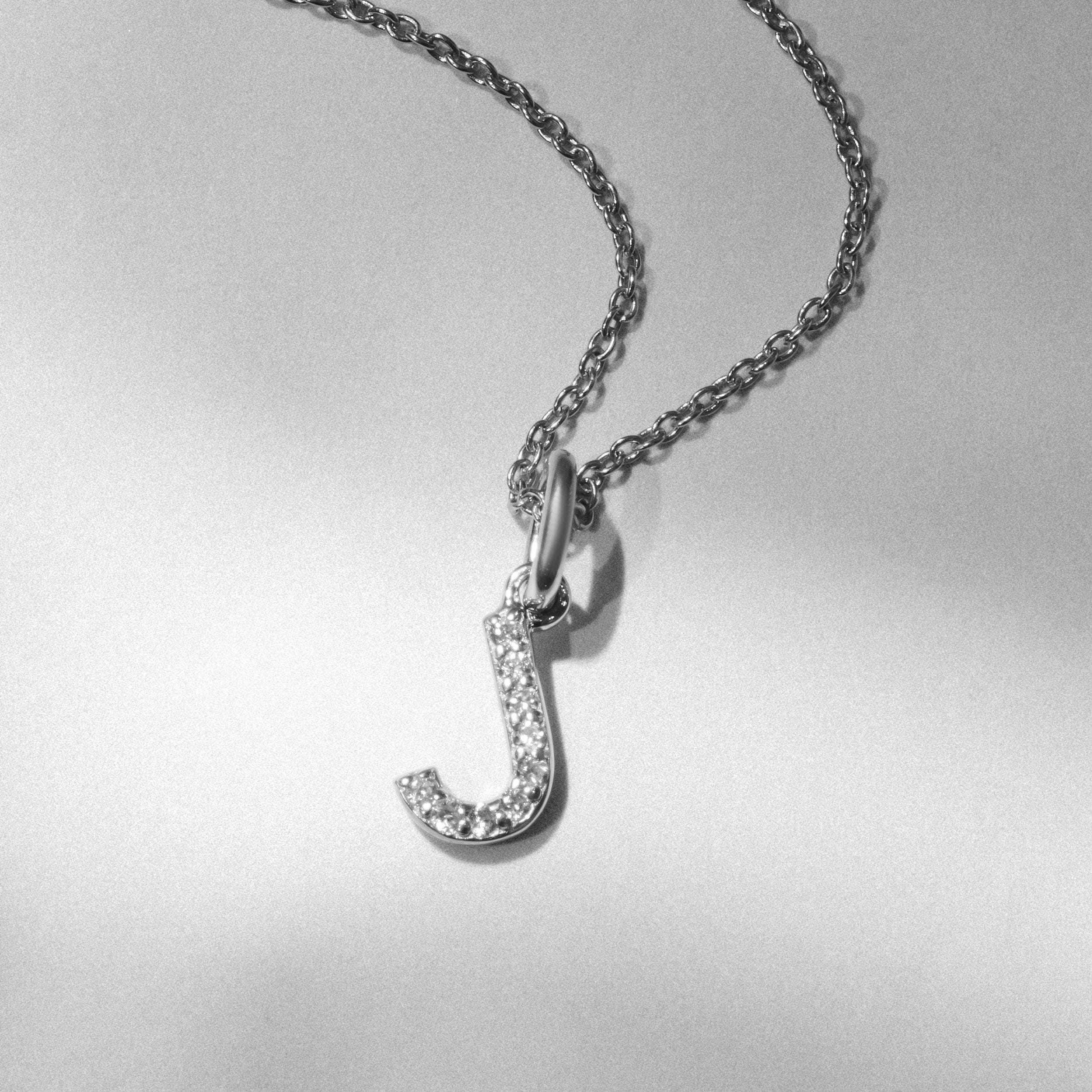 Initial Love Letter Initial J Lab Diamond Necklace set in 925 Sterling Silver