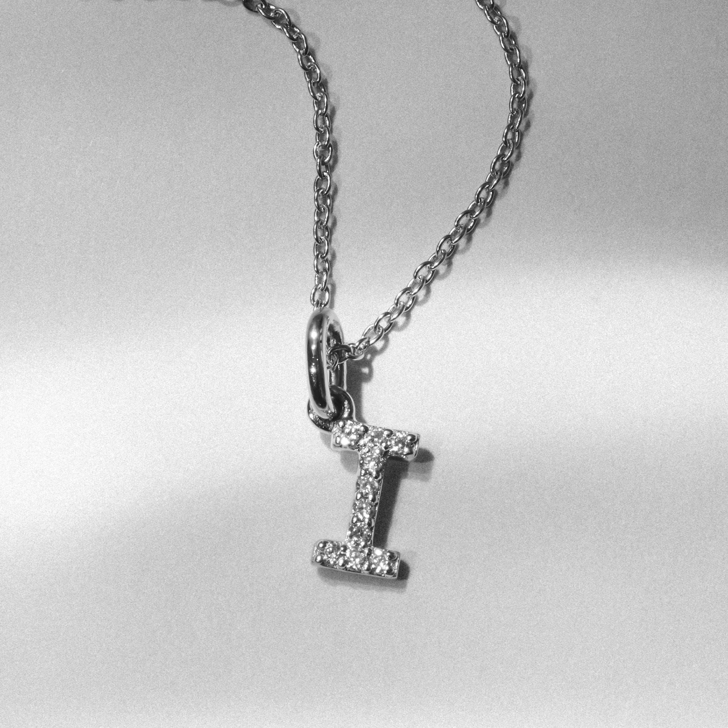 Initial Love Letter Initial I Lab Diamond Necklace set in 925 Sterling Silver