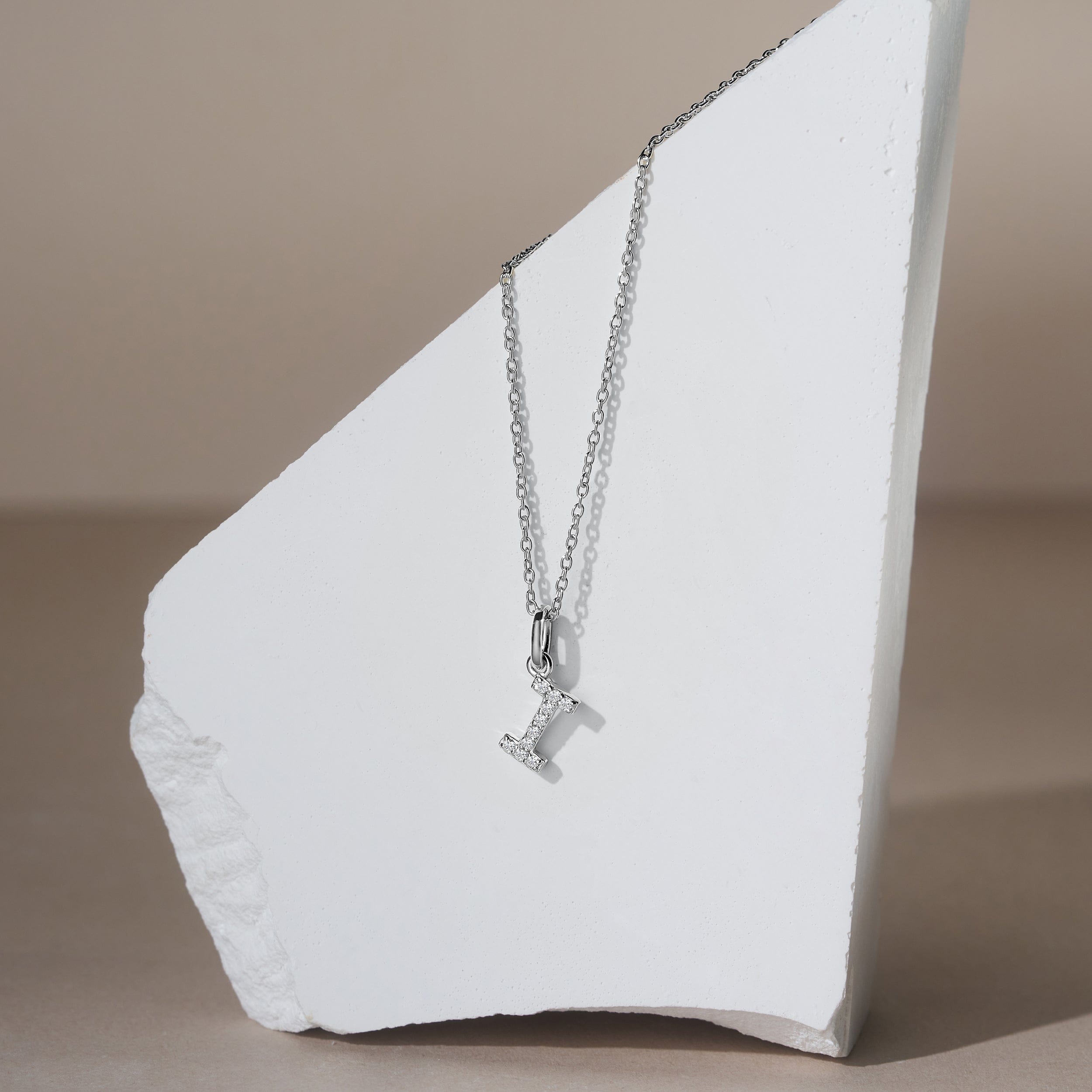 Initial Love Letter Initial I Lab Diamond Necklace set in 925 Sterling Silver