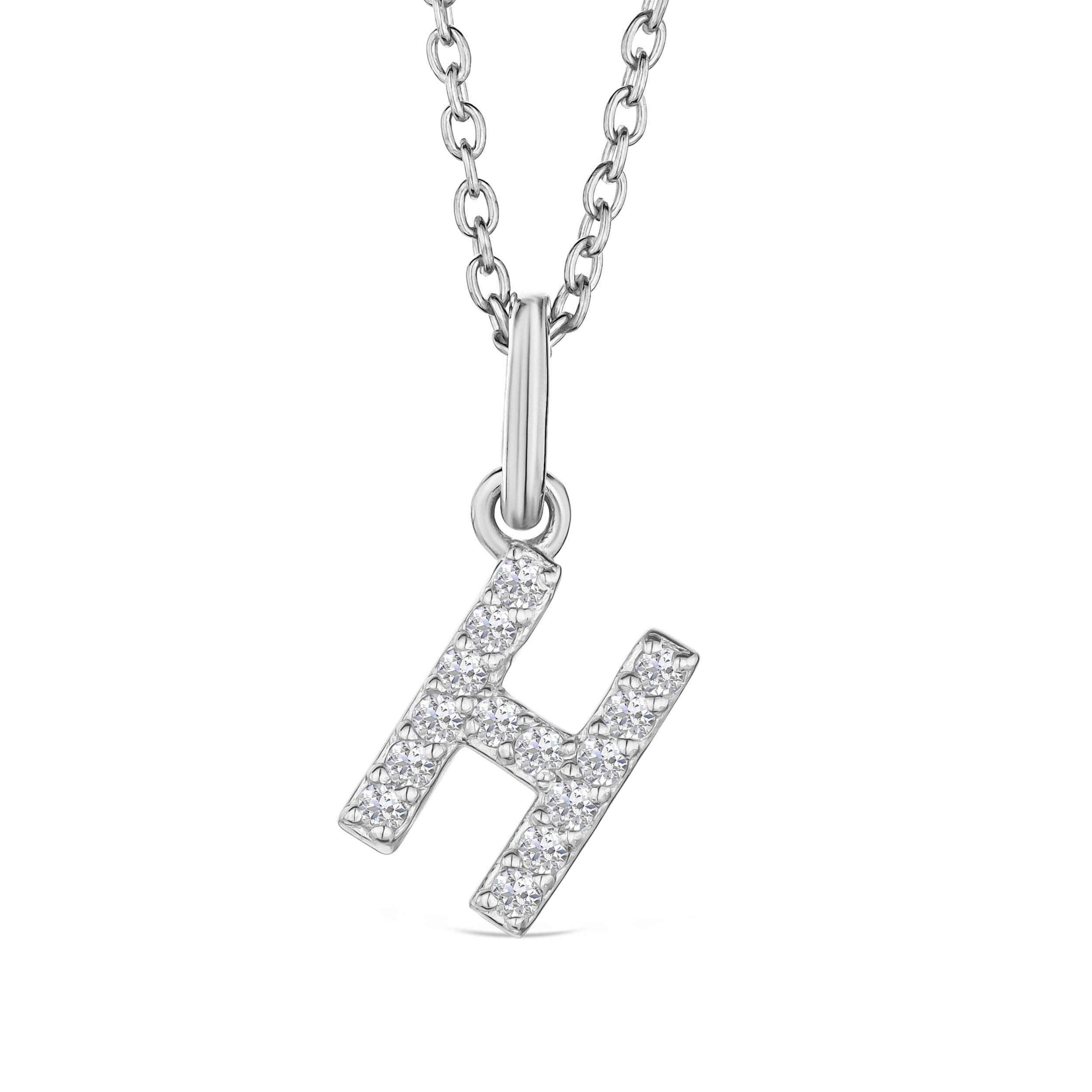 Initial Love Letter Initial H Lab Diamond Necklace set in 925 Sterling Silver