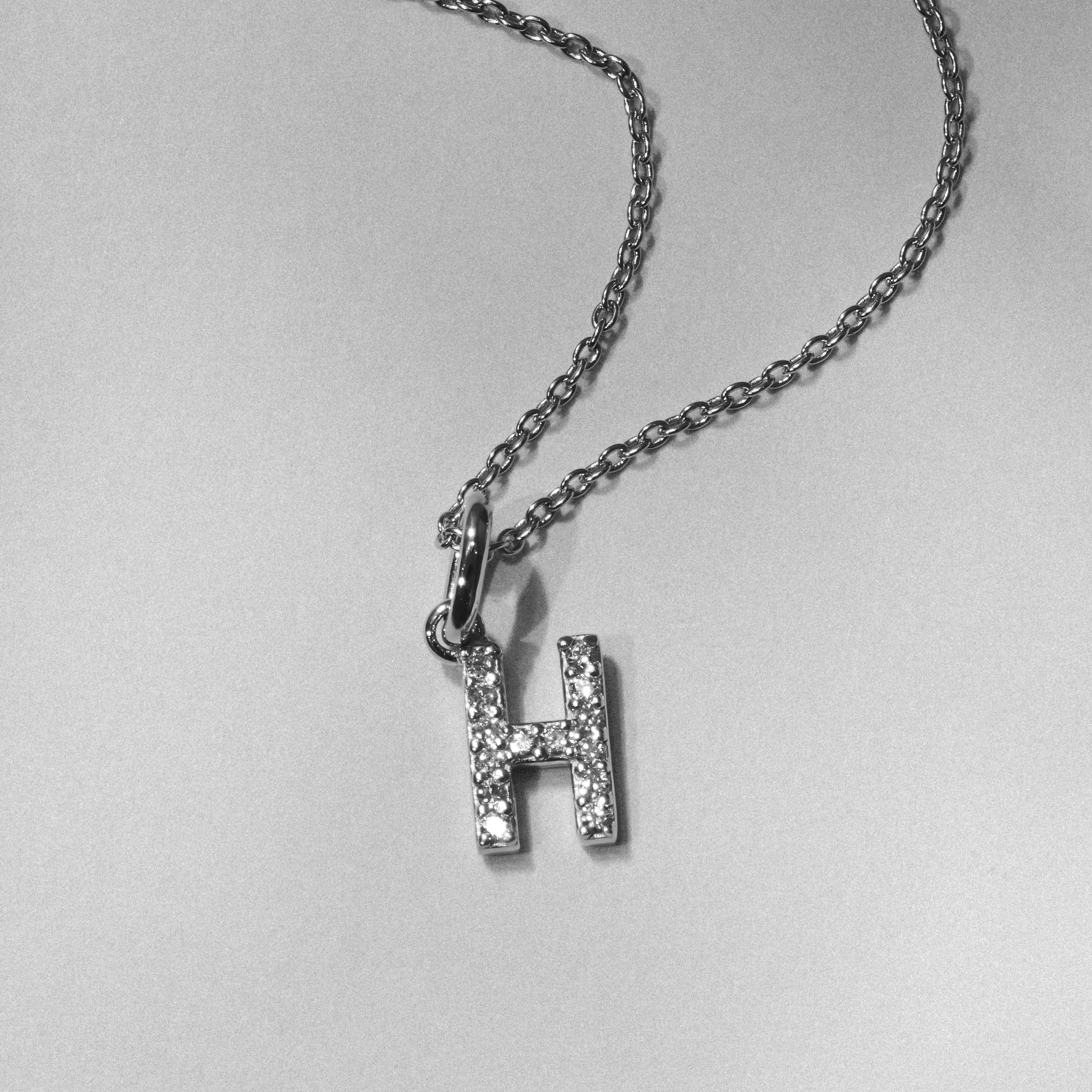 Initial Love Letter Initial H Lab Diamond Necklace set in 925 Sterling Silver