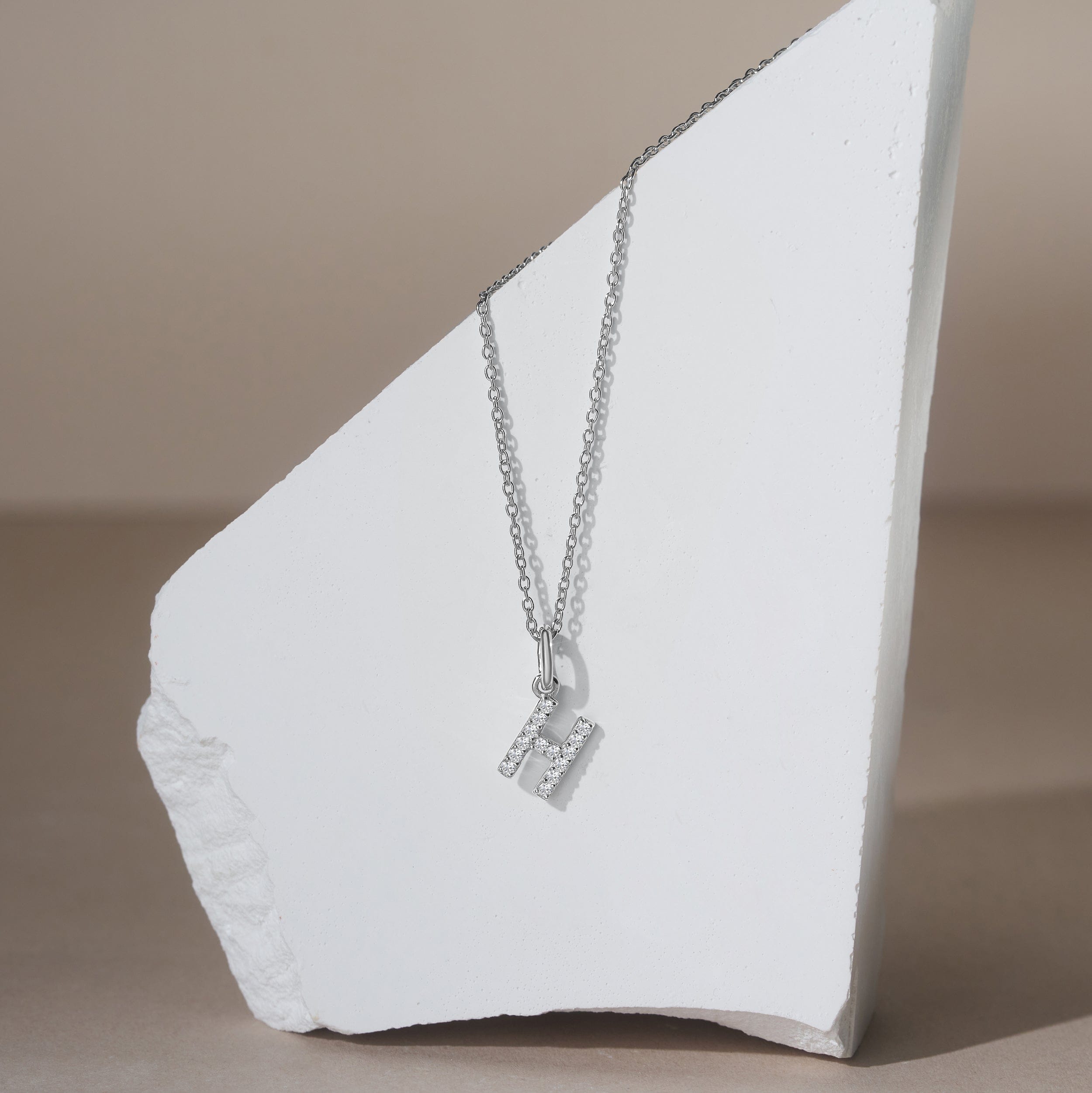 Initial Love Letter Initial H Lab Diamond Necklace set in 925 Sterling Silver
