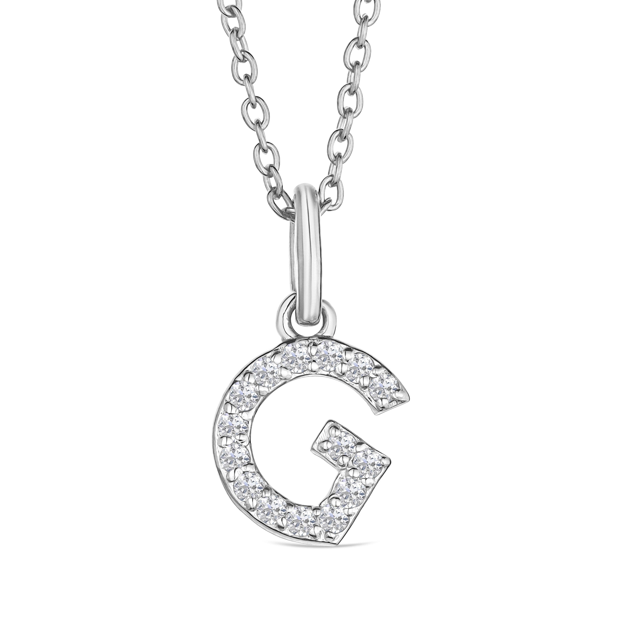 Initial Love Letter Initial G Lab Diamond Necklace set in 925 Sterling Silver