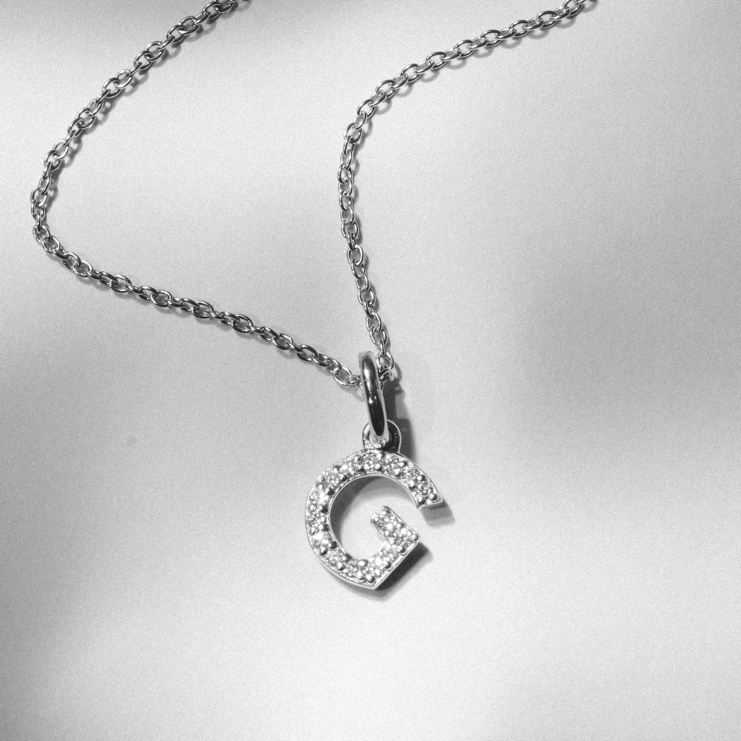 Initial Love Letter Initial G Lab Diamond Necklace set in 925 Sterling Silver
