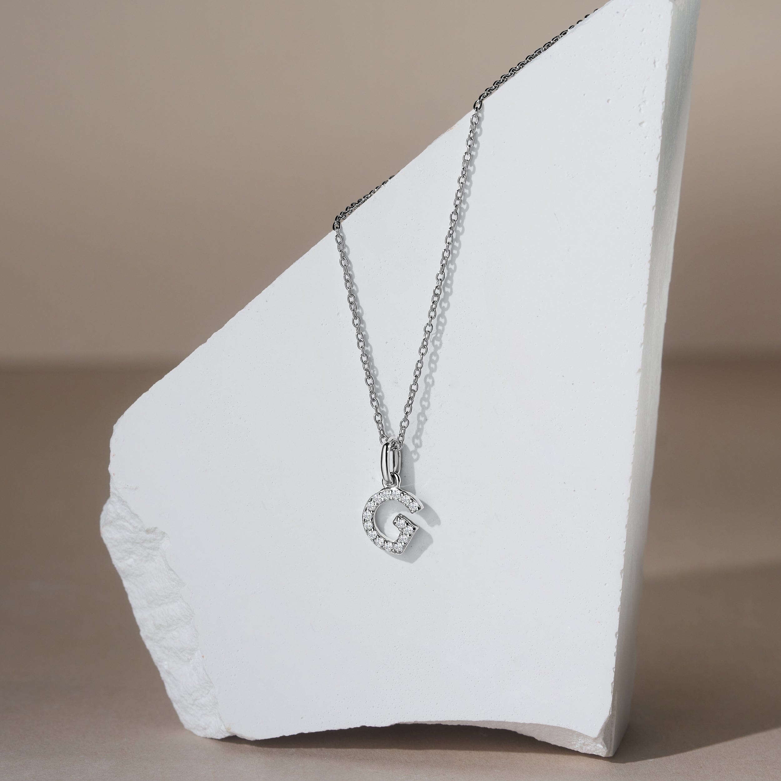Initial Love Letter Initial G Lab Diamond Necklace set in 925 Sterling Silver
