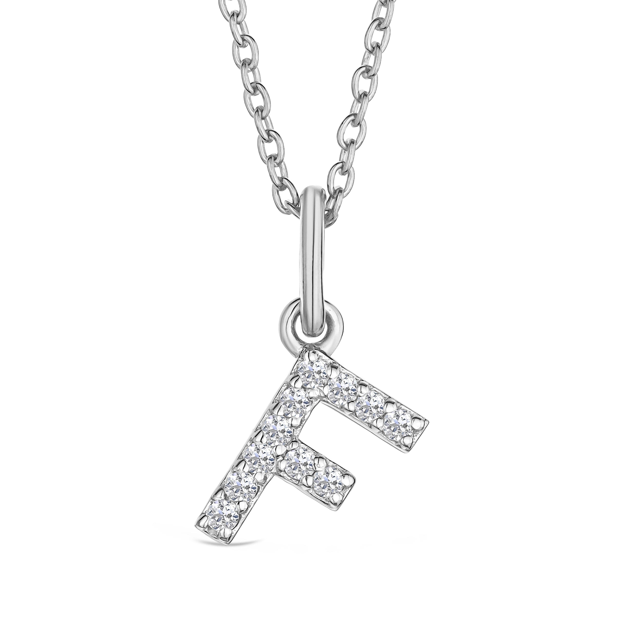 Initial Love Letter Initial F Lab Diamond Necklace set in 925 Sterling Silver