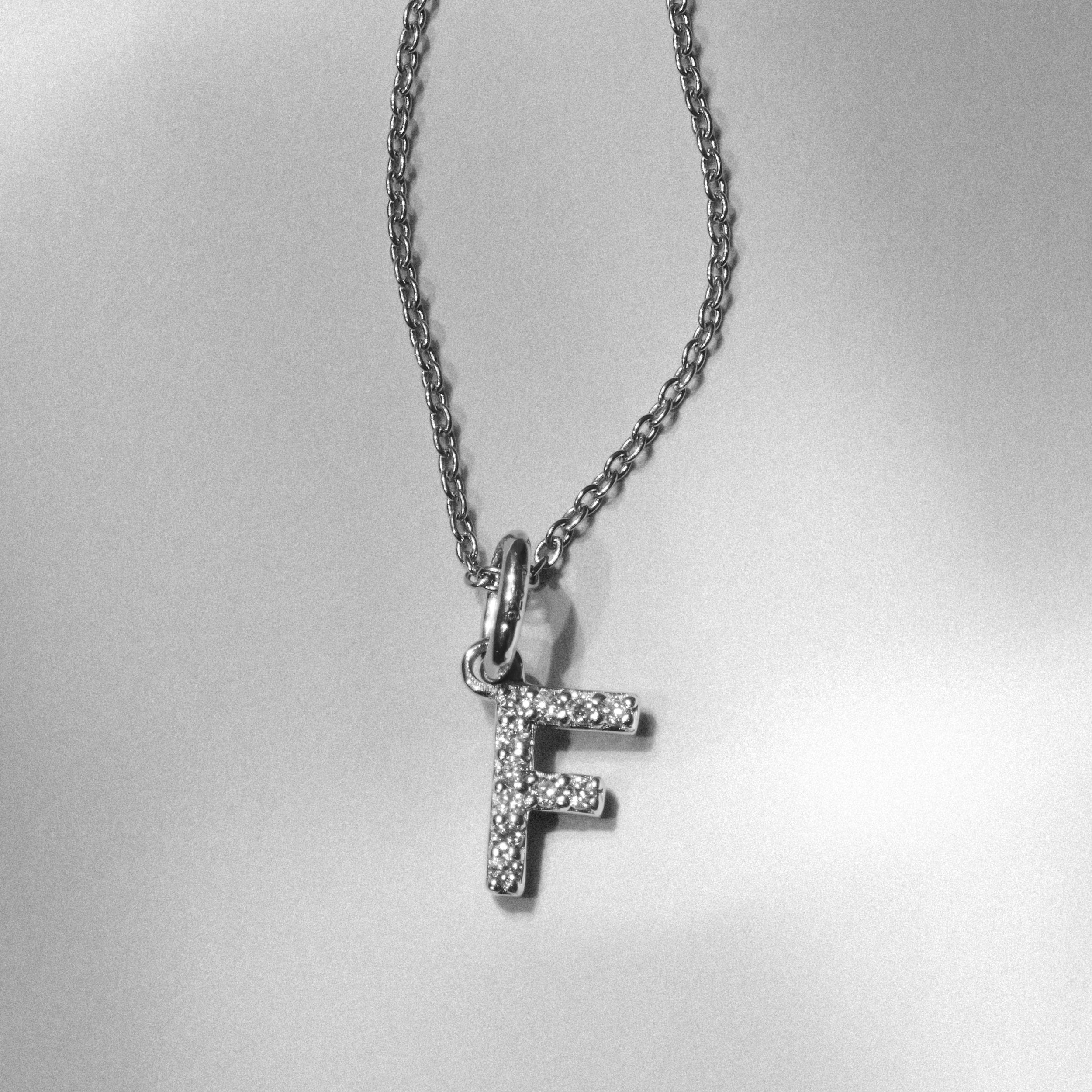 Initial Love Letter Initial F Lab Diamond Necklace set in 925 Sterling Silver