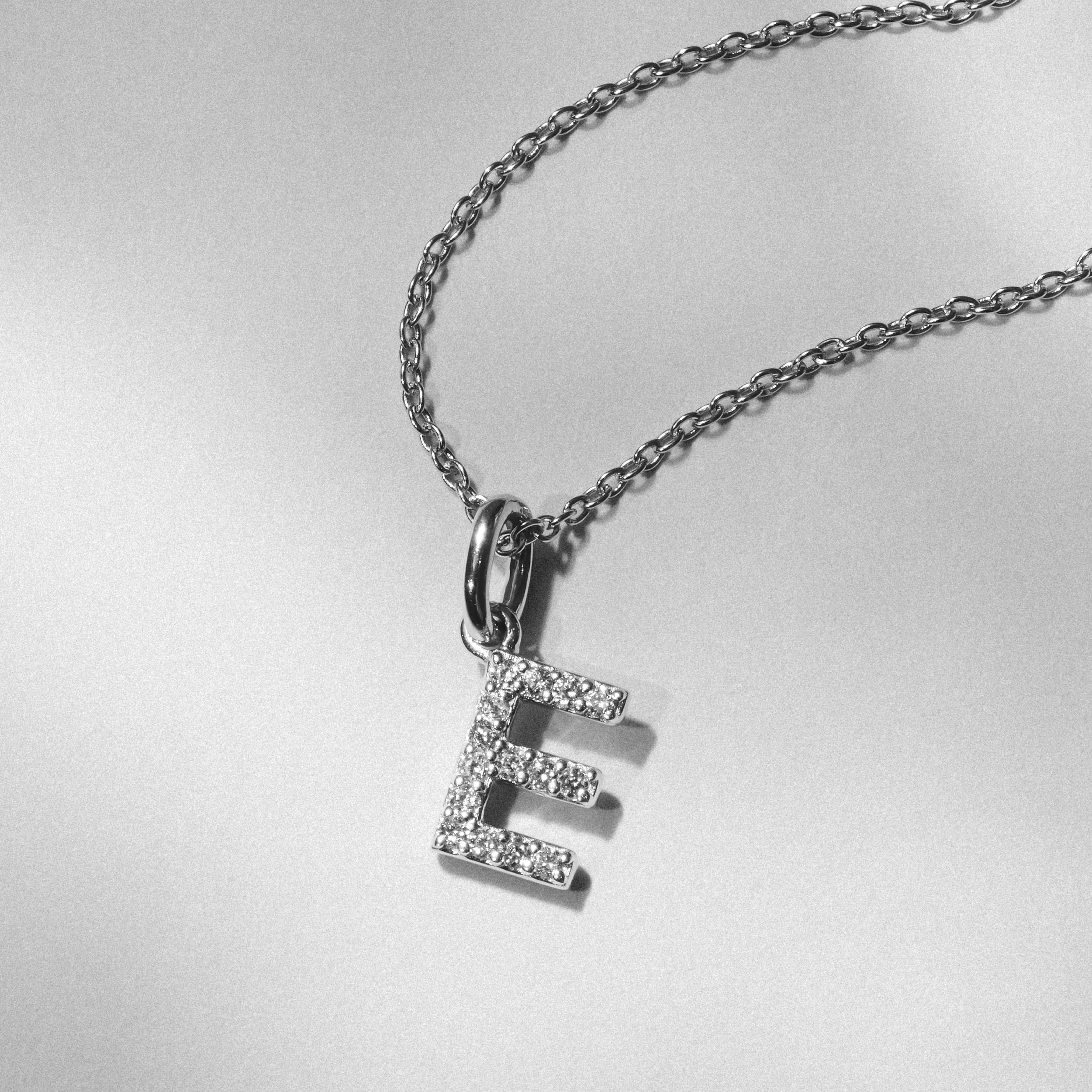 Initial Love Letter Initial E Lab Diamond Necklace set in 925 Sterling Silver