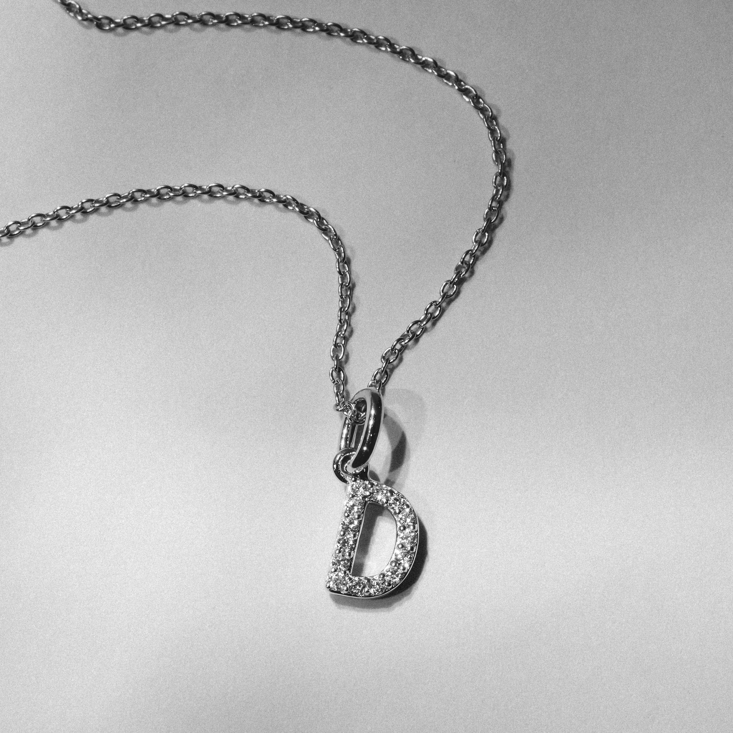 Initial Love Letter Initial D Lab Diamond Necklace set in 925 Sterling Silver