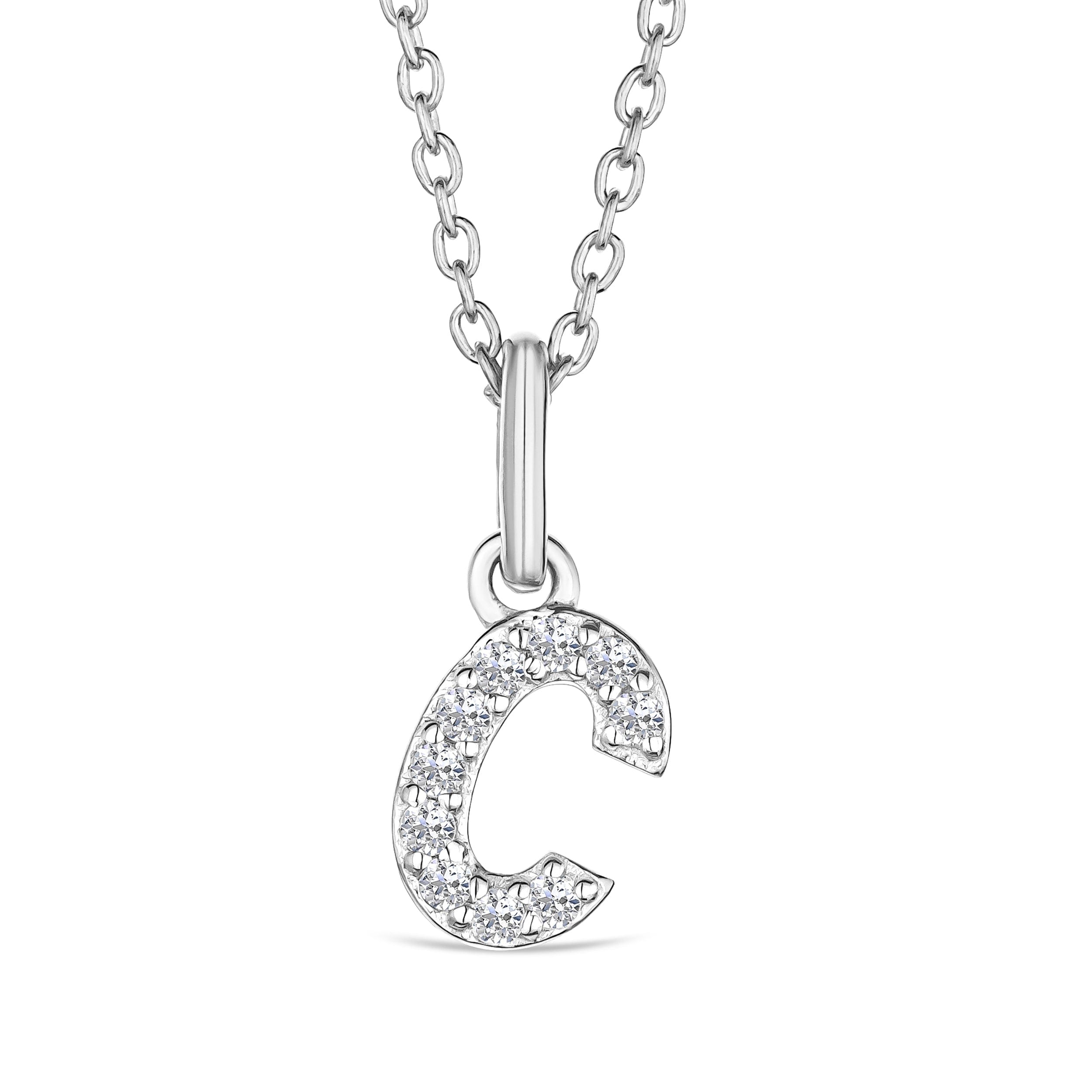 Initial Love Letter Initial C Lab Diamond Necklace set in 925 Sterling Silver