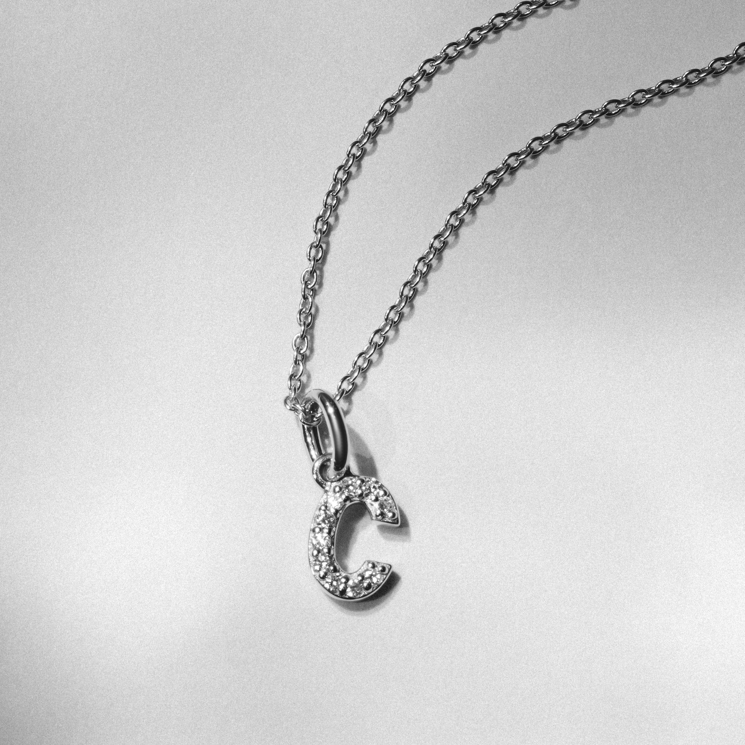 Initial Love Letter Initial C Lab Diamond Necklace set in 925 Sterling Silver