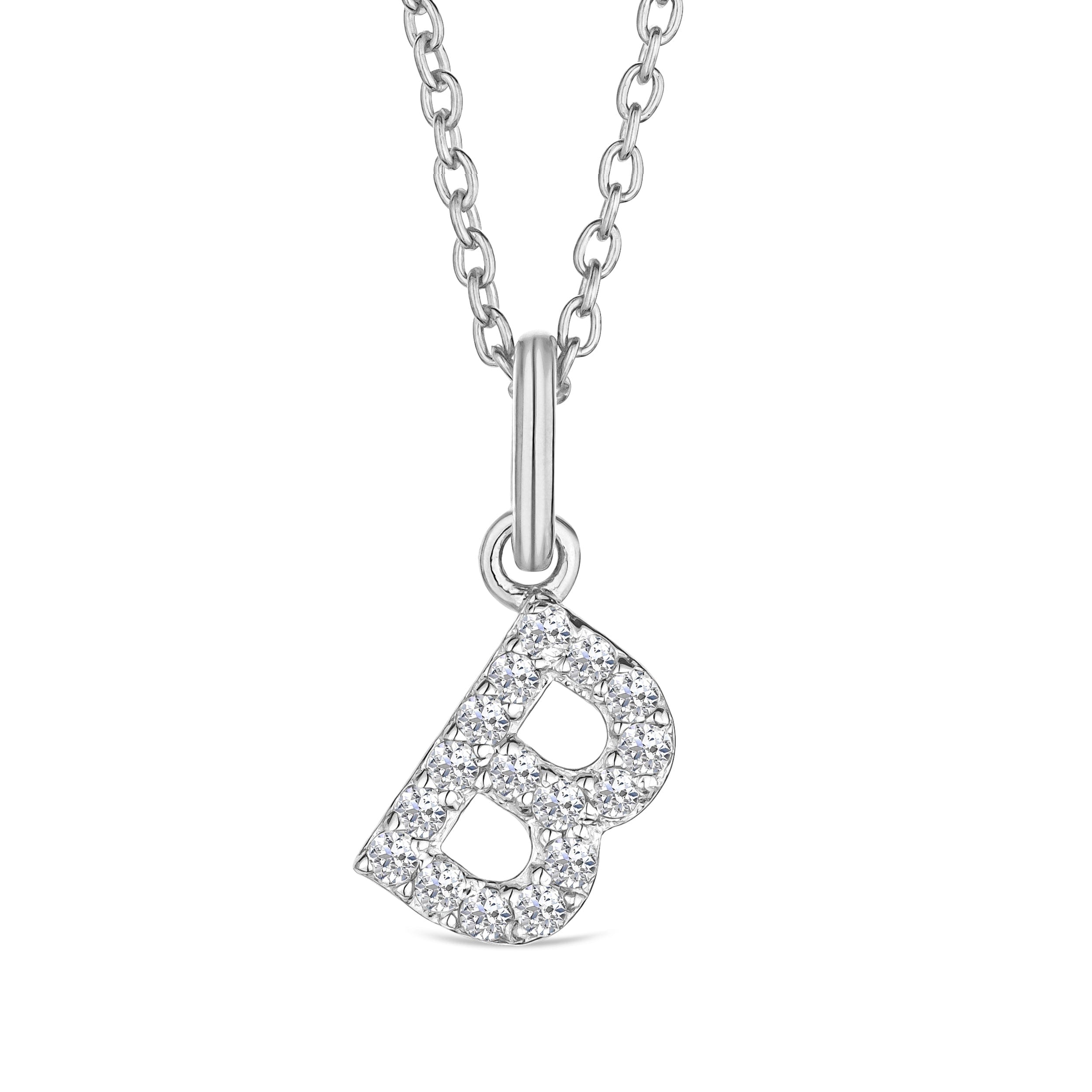 B : Lab Love Letter Initial B Lab Diamond Necklace set in 925 Sterling Silver