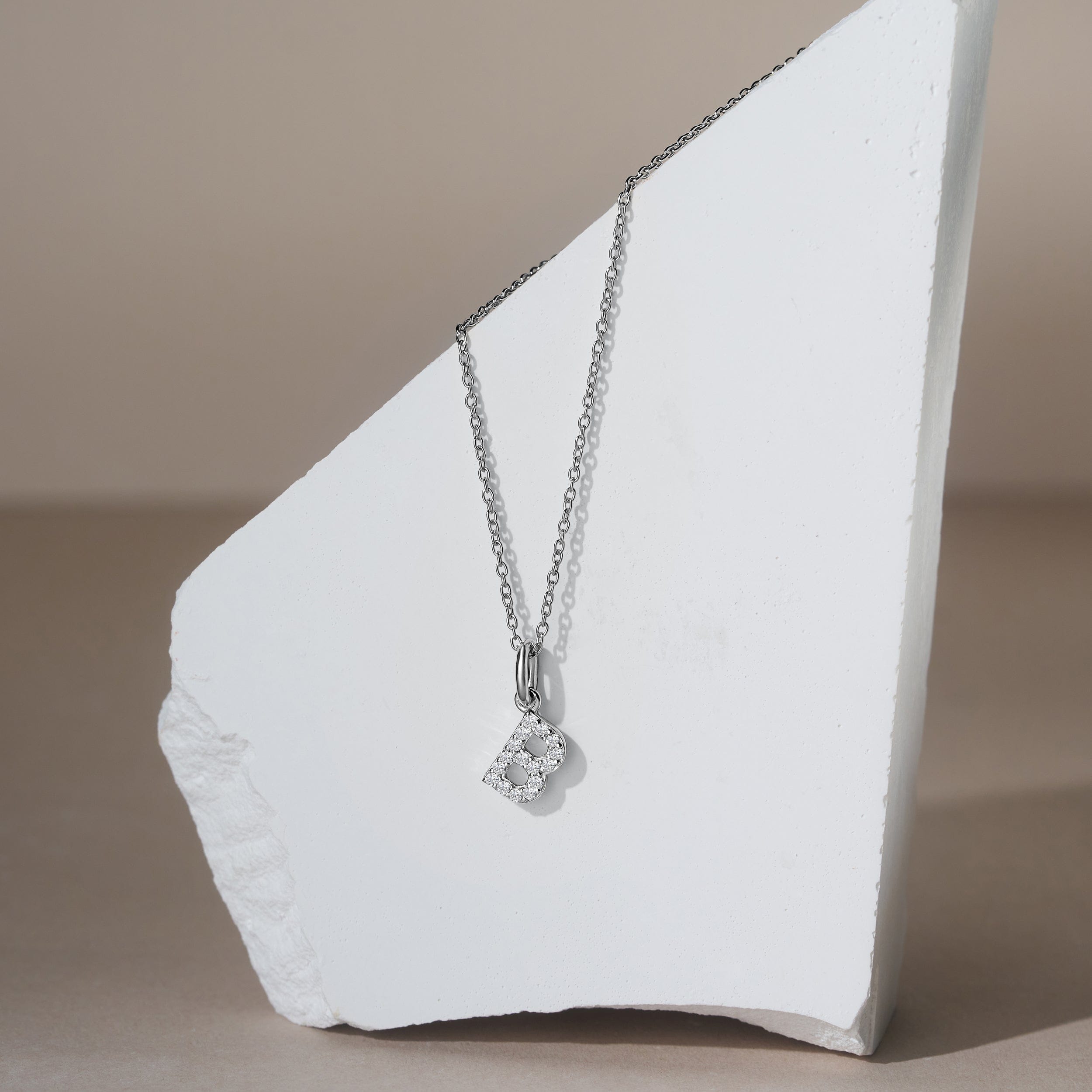 B : Lab Love Letter Initial B Lab Diamond Necklace set in 925 Sterling Silver