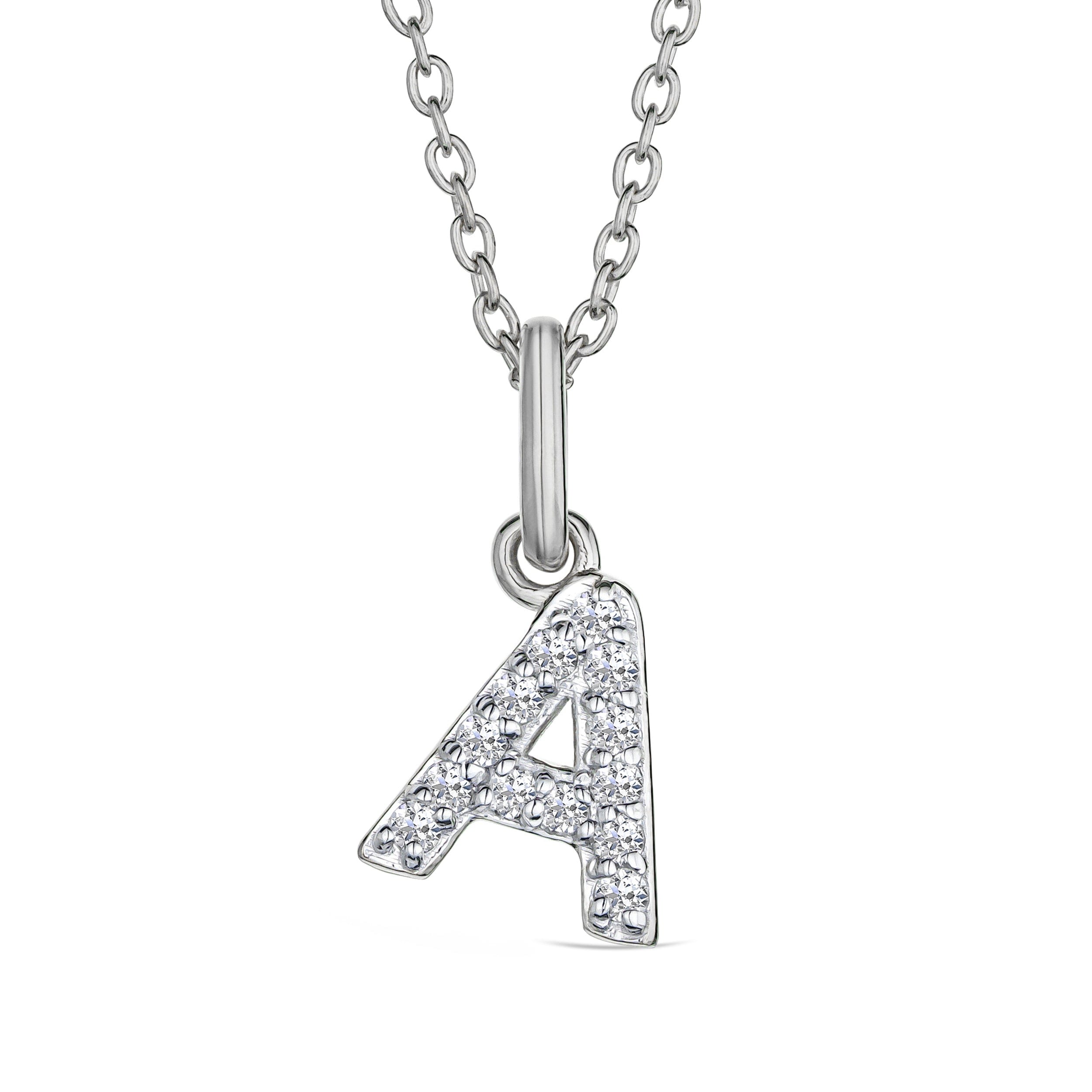 Initial Love Letter Initial A Lab Diamond Necklace set in 925 Sterling Silver