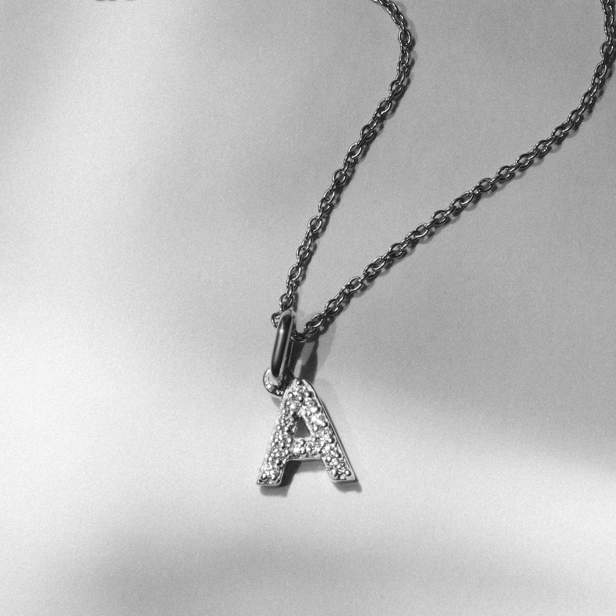 Initial Love Letter Initial A Lab Diamond Necklace set in 925 Sterling Silver