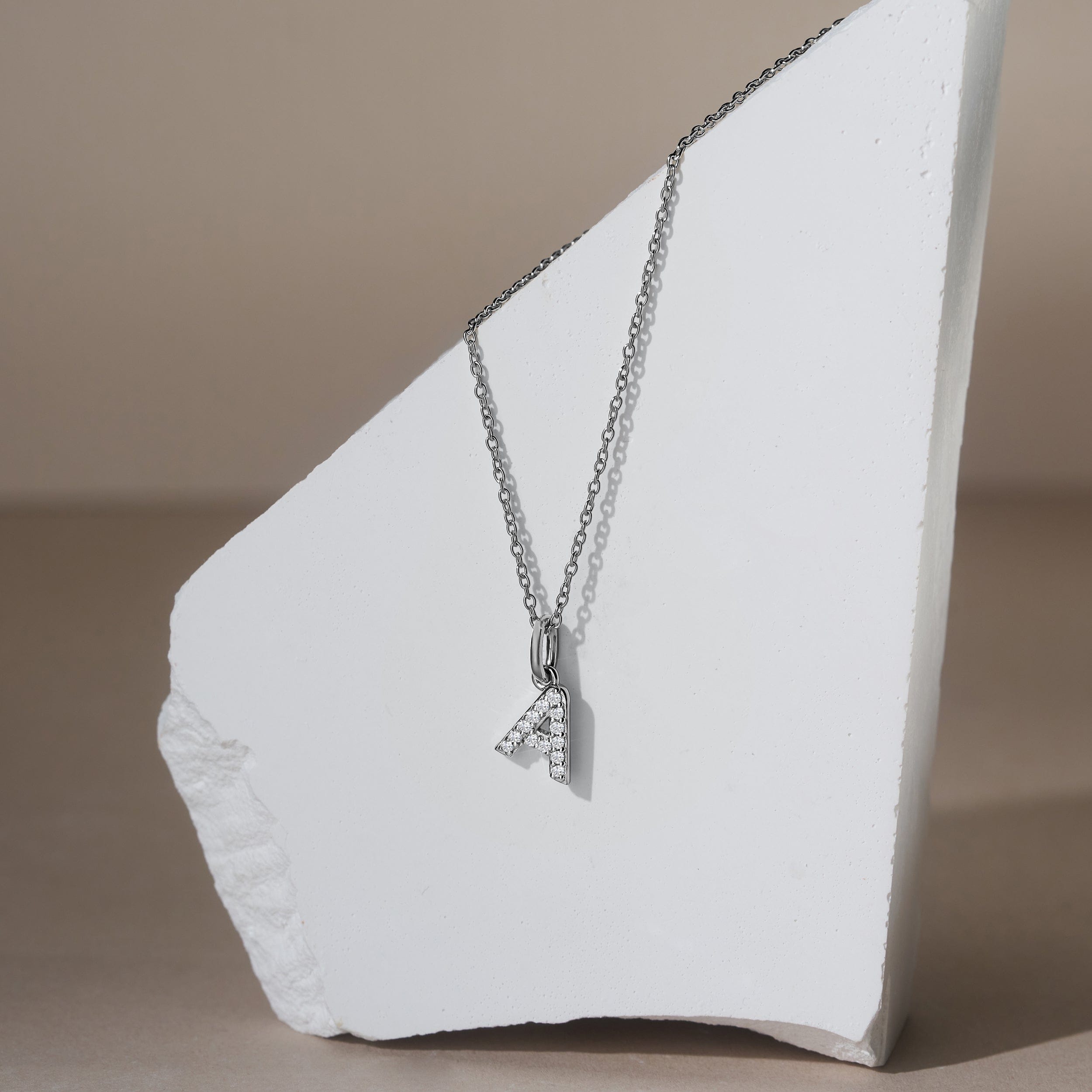 Initial Love Letter Initial A Lab Diamond Necklace set in 925 Sterling Silver