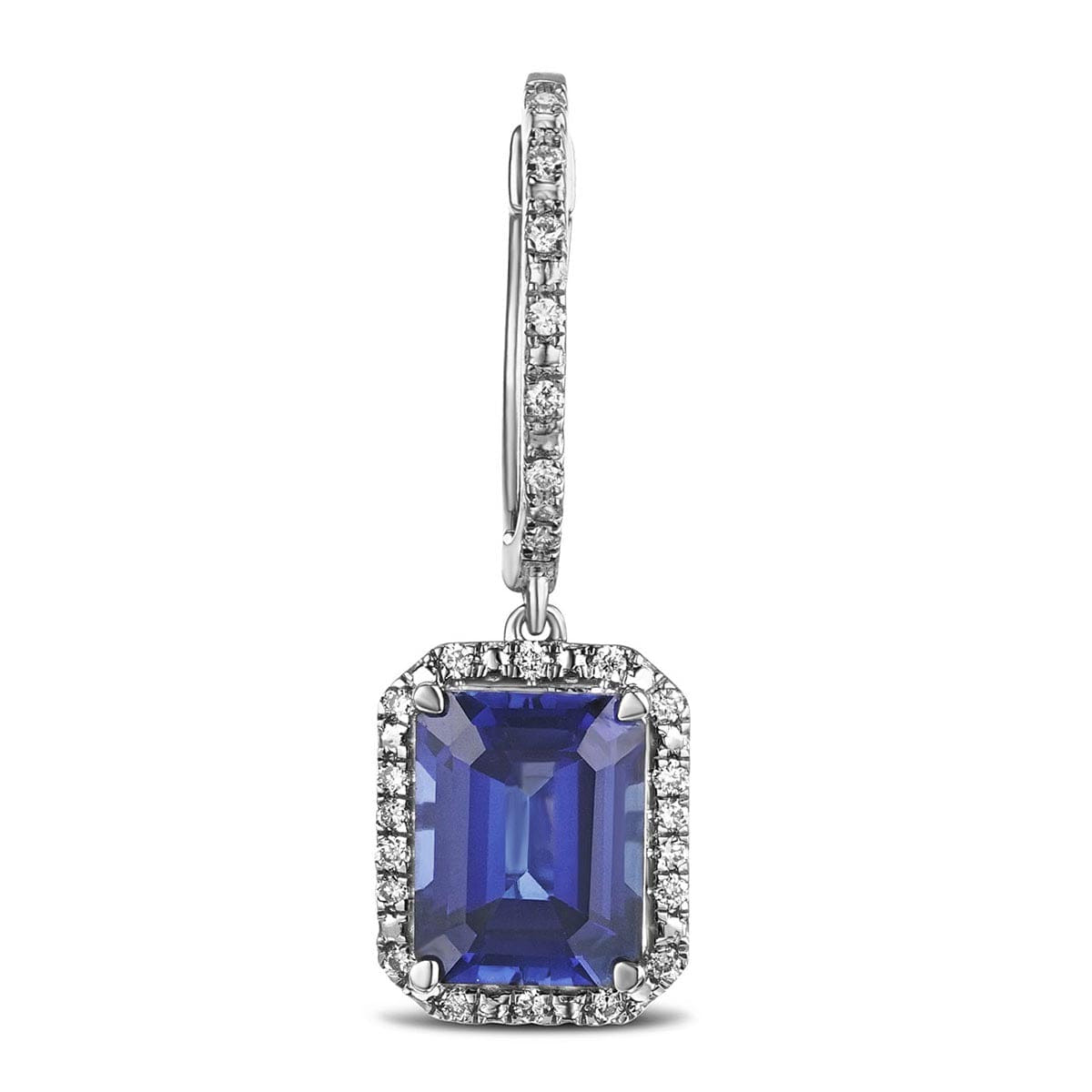 Diamond Astra 4.00ct Lab Sapphire and Diamond Drop Halo Octagon Cut Earrings in Silver