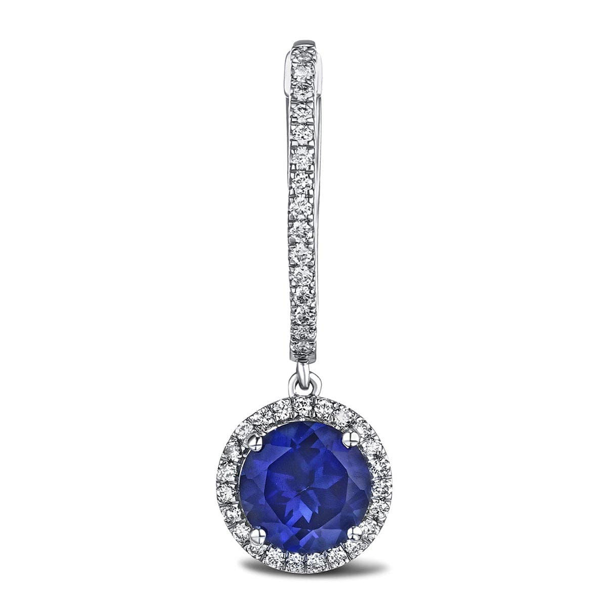 Diamond Astra 7.00ct Lab Sapphire and Diamond Drop Halo Round Cut Earrings in Silver