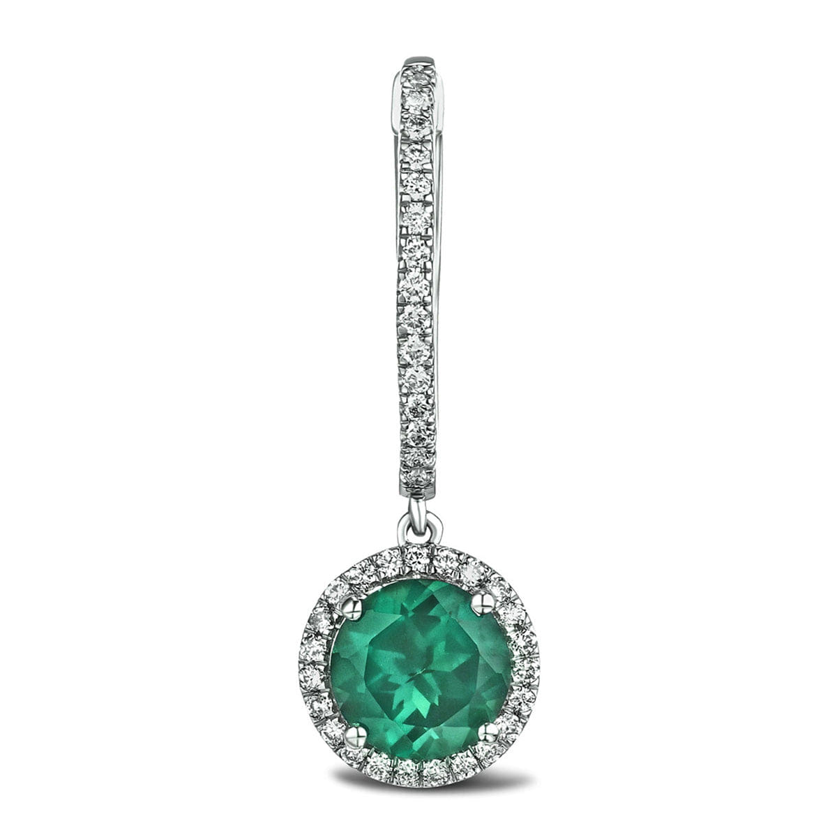 Diamond Astra 4.70ct Lab Emerald and Diamond Drop Halo Round Cut Earrings in Silver