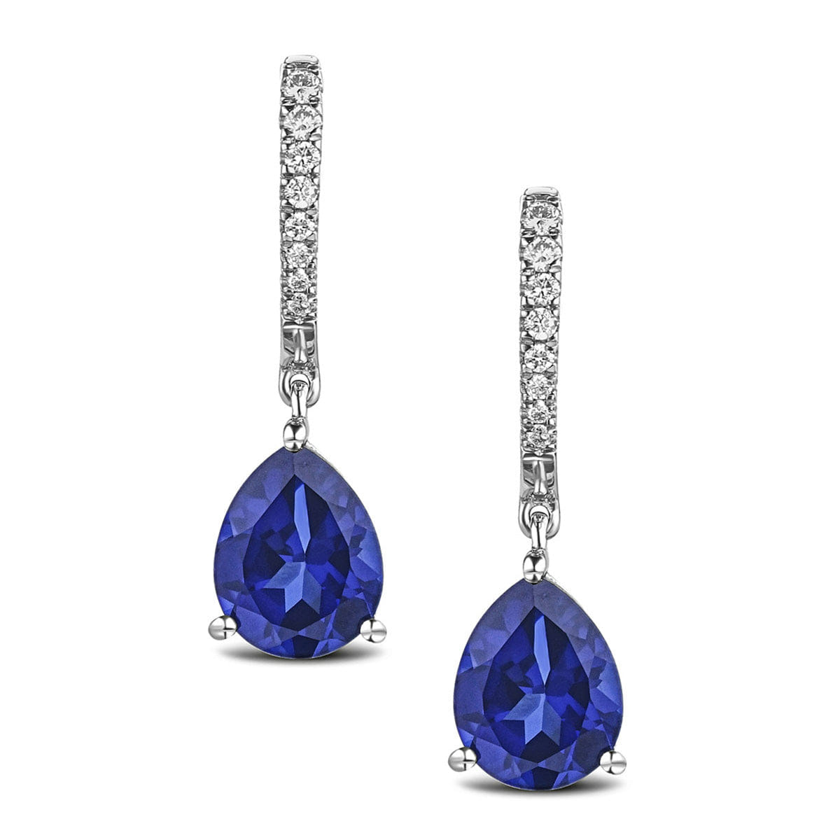 Diamond Astra 6.50ct Lab Sapphire and Diamond Drop Pear Cut Earrings in Silver