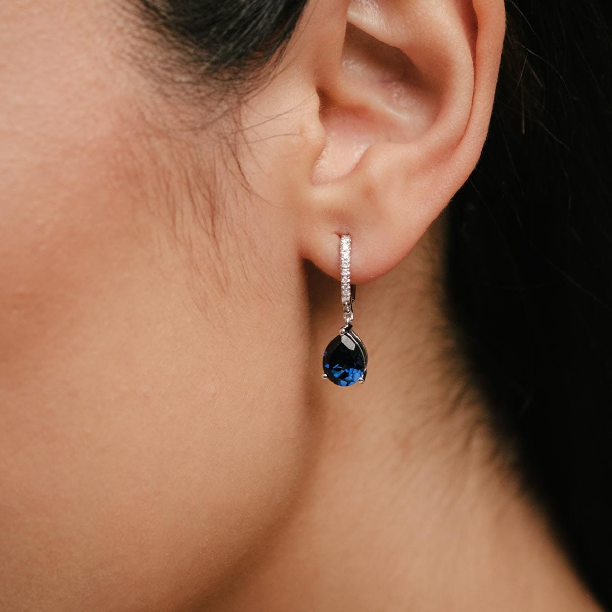 Diamond Astra 6.50ct Lab Sapphire and Diamond Drop Pear Cut Earrings in Silver