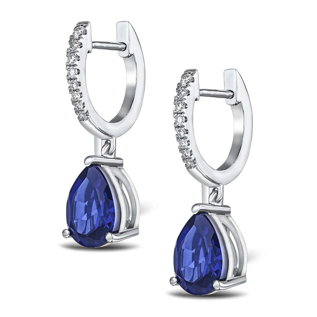 Diamond Astra 6.50ct Lab Sapphire and Diamond Drop Pear Cut Earrings in Silver