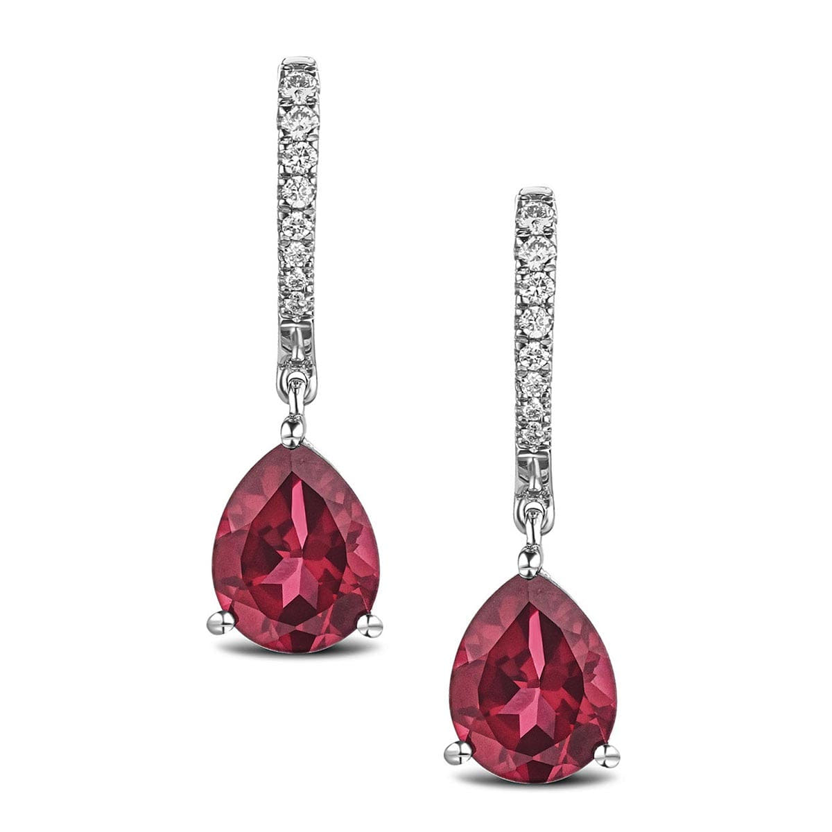 Diamond Astra 6.80ct Lab Ruby and Diamond Drop Pear Cut Earrings in Silver